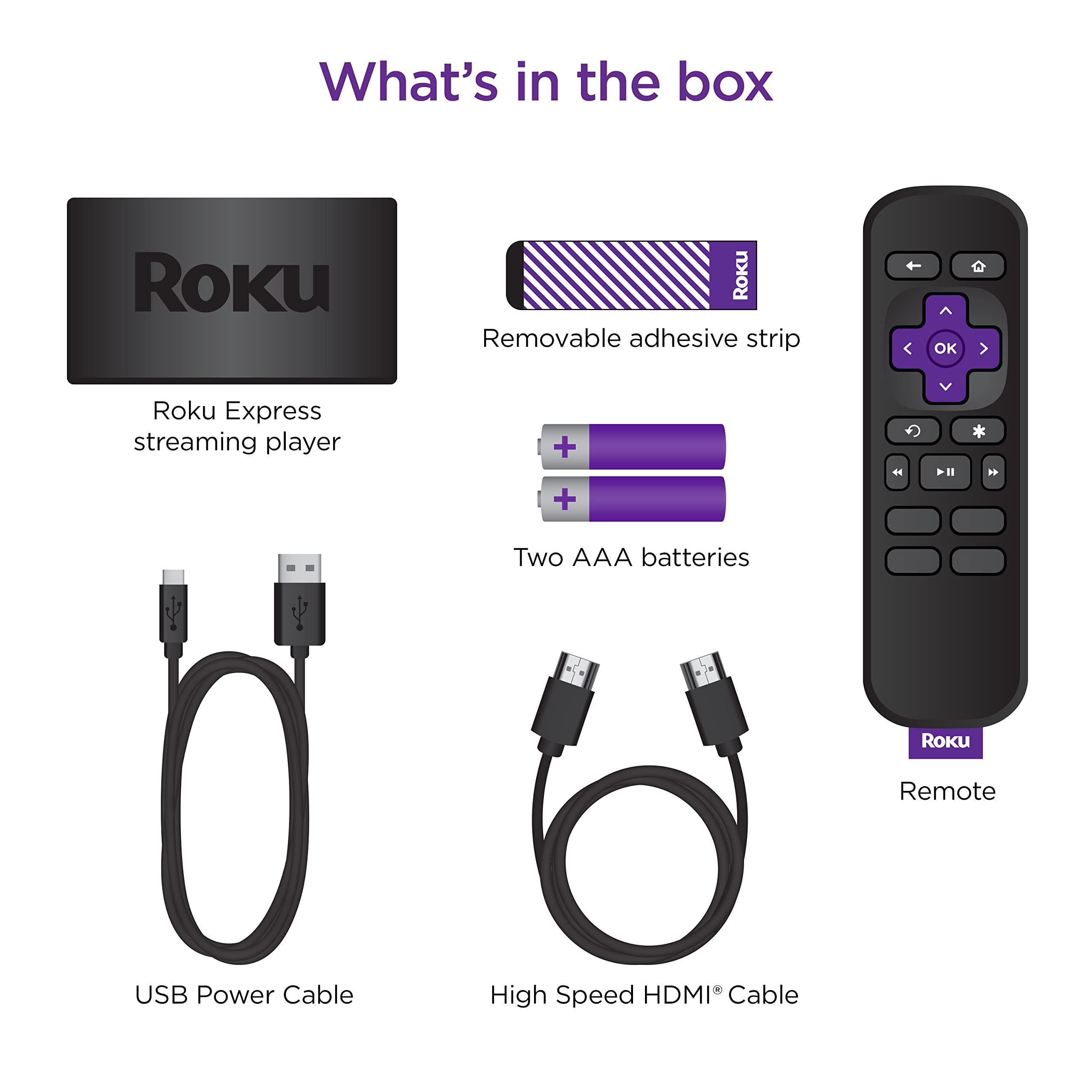 Roku Roku Express | HD Roku Streaming Device with Standard Remote (no TV controls), Free & Live TV