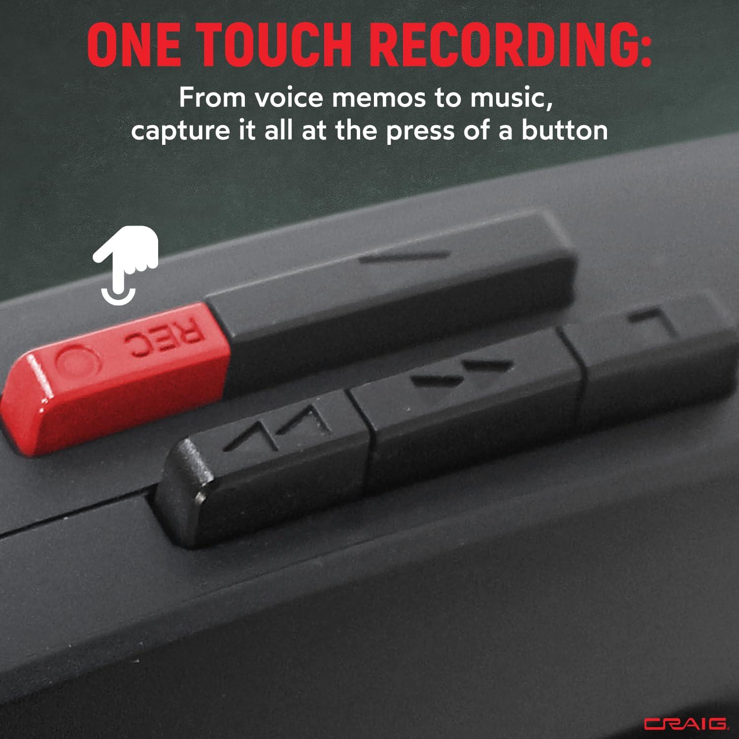 Craig Craig Stereo Cassette Player/Recorder with Earphones: Portable AM/FM Radio & One-Touch Recording System