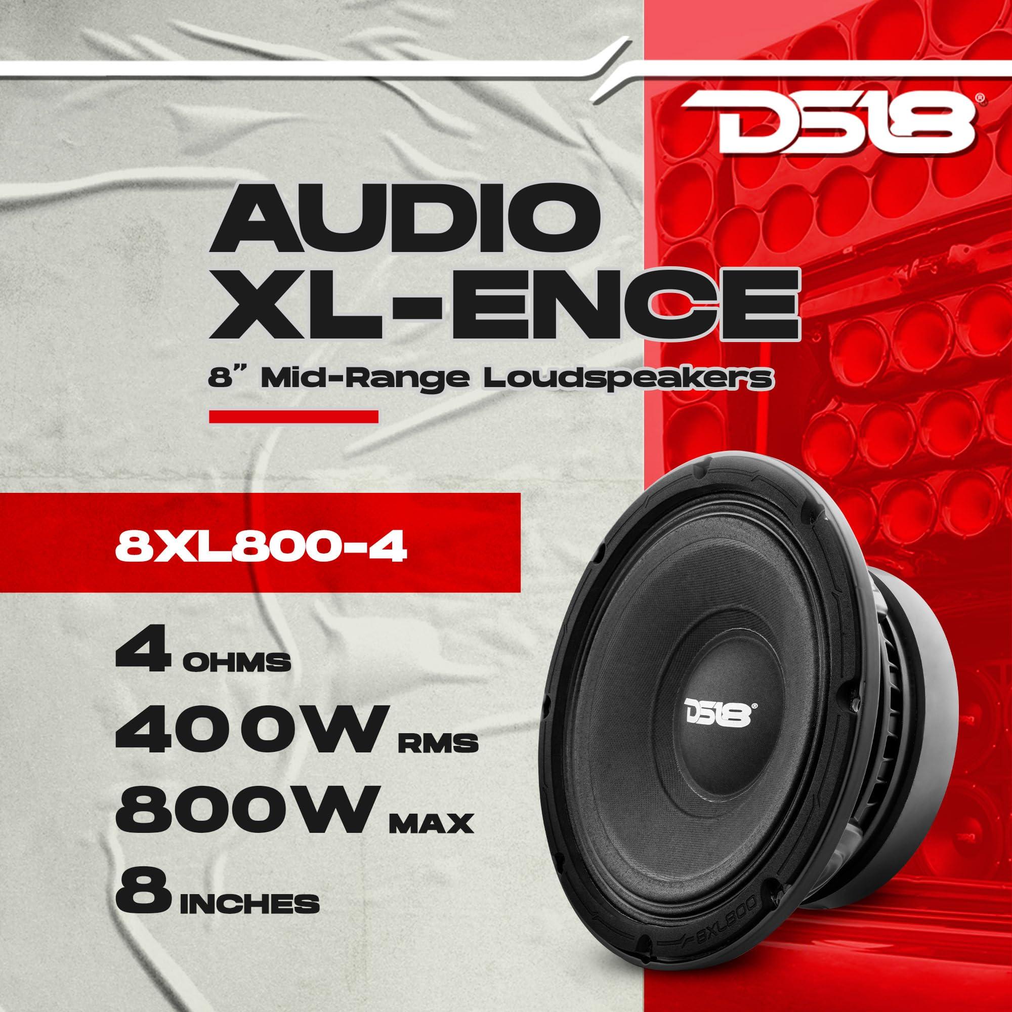DS18 DS18 8XL800-4 PRO XL 8" Mid-Range Loudspeaker 400 Watts Rms 4 Ohm - Pro Midrange 8" Speaker Great for High-Performance Audio Applications - 1 Speaker
