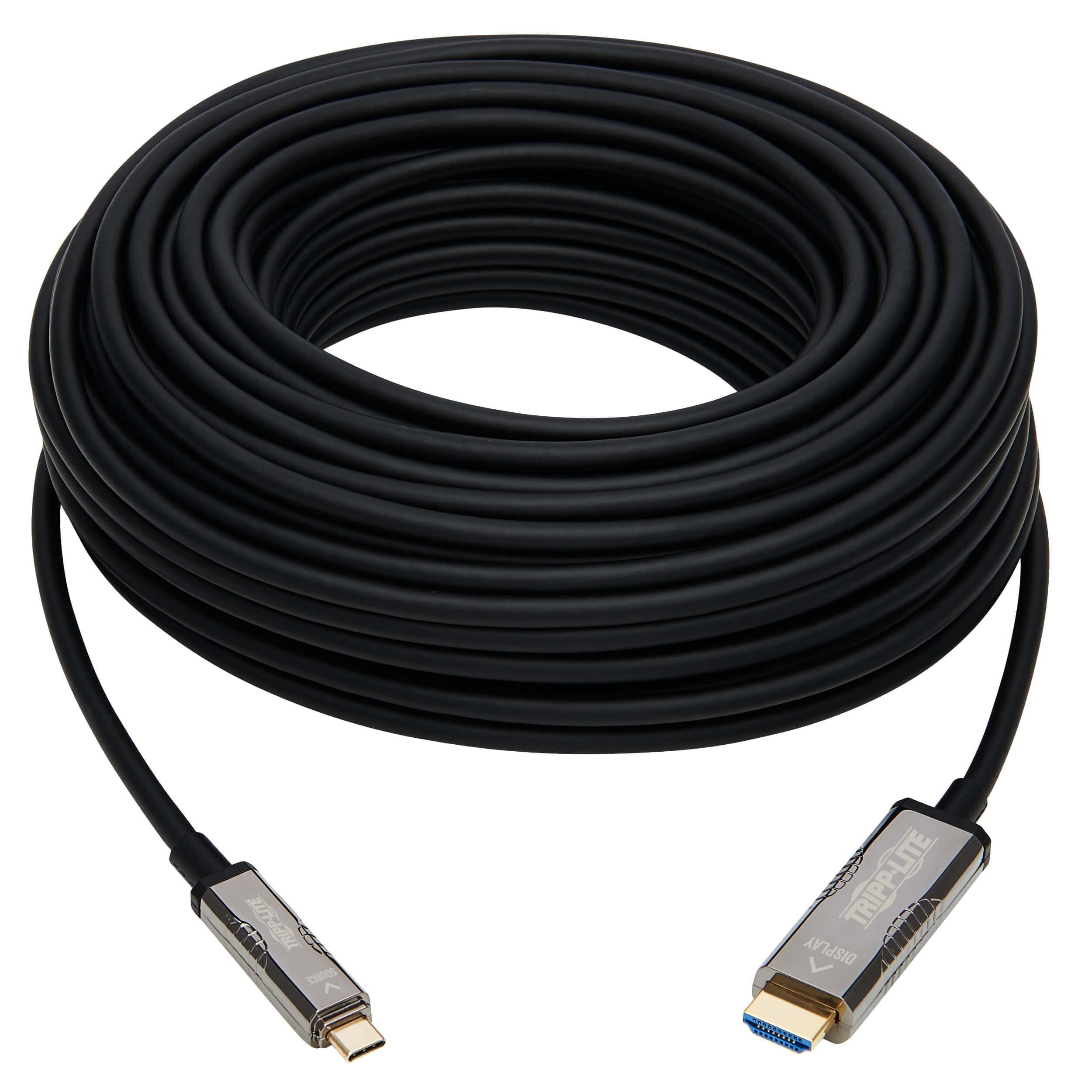 Tripp Lite Tripp Lite USB-C to HDMI Fiber Active Optical Cable, 4K Video @ 60HZ (4:2:2), UHD, HDR, CL3 Rated, Black, 2.2 HDCP, 164 Feet / 50 Meters, 3-Year Warranty (U444F3-50M-H4K6)