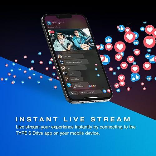 TYPE S TOURING ITEMS Type S P100 Smart 360 Camera Dual Dash Camera Front & Inside, Live Streaming, 1080P FHD w/Wide Viewing Angle, Multiple Recording Modes, VR, Automatic Night Vision, 24 Hour Surveillance, Uber Lyft