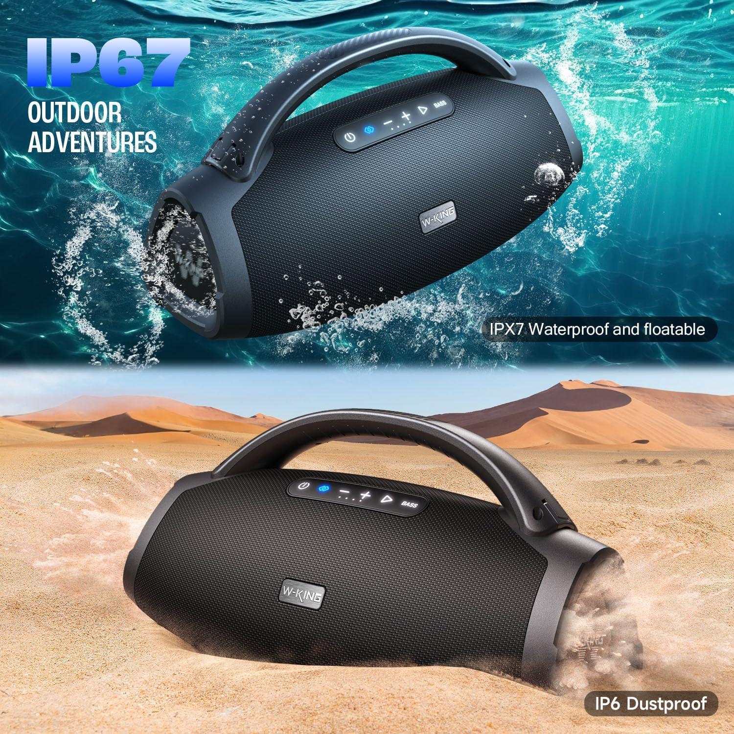 W-KING W-KING 300W Peak Large Bluetooth Speaker Loud, Massive Bass Boombox, IPX7 Waterproof Party Portable Speaker with Subwoofer 7.5\"/EQ APP/5-Drives/BT 5.4/Fast Charge/MIC-GTR in, Outdoor Wireless Speakers