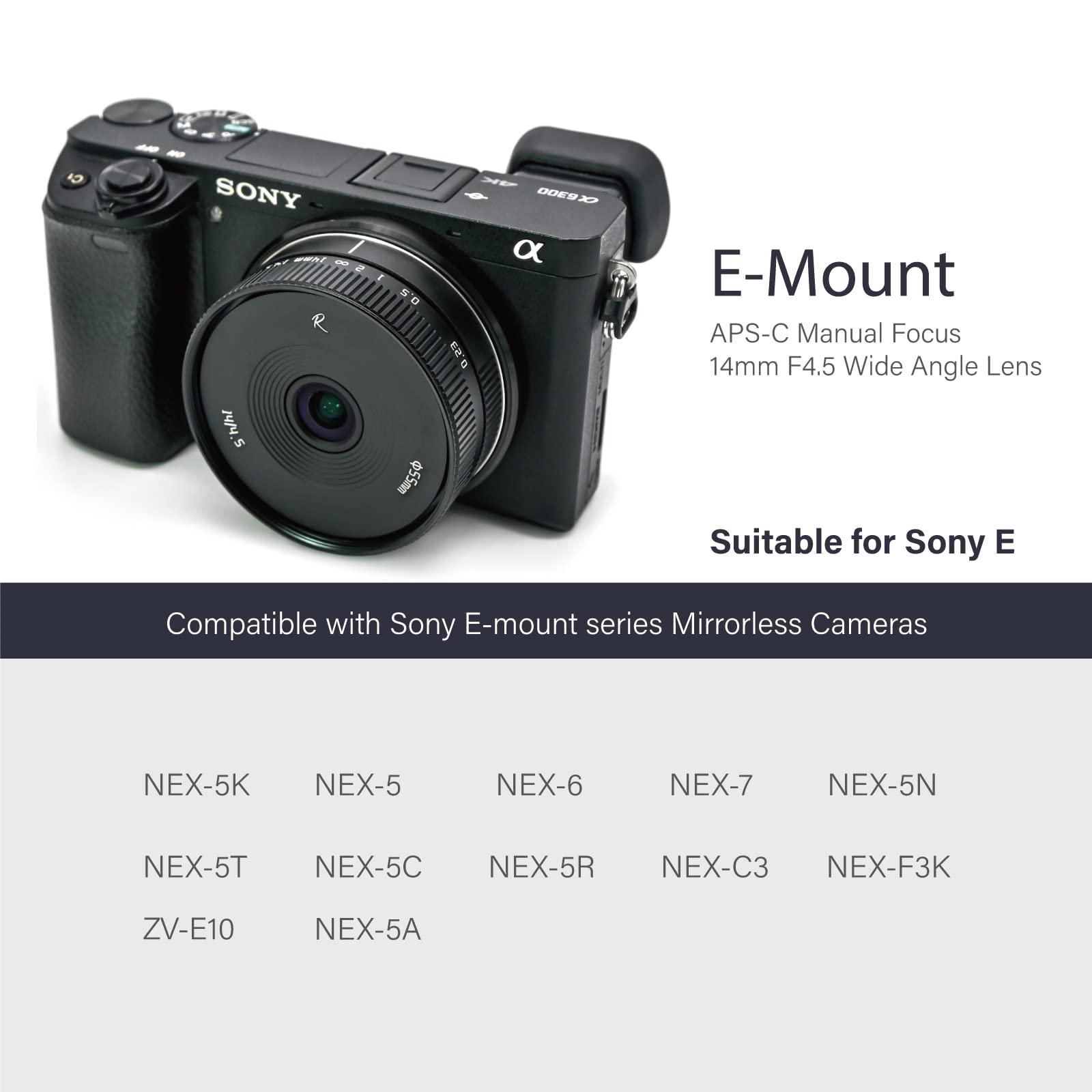 AstrHori AstrHori 14mm F4.5 Ultra Wide Angle APS-C Manual Lens Strong Anti-Distortion with Filter Slot Compatible with Sony E-Mount Mirrorless Camera A6000,A6300,A6400,A6500,A5100,A5000,A6600,NEX-3(Black)