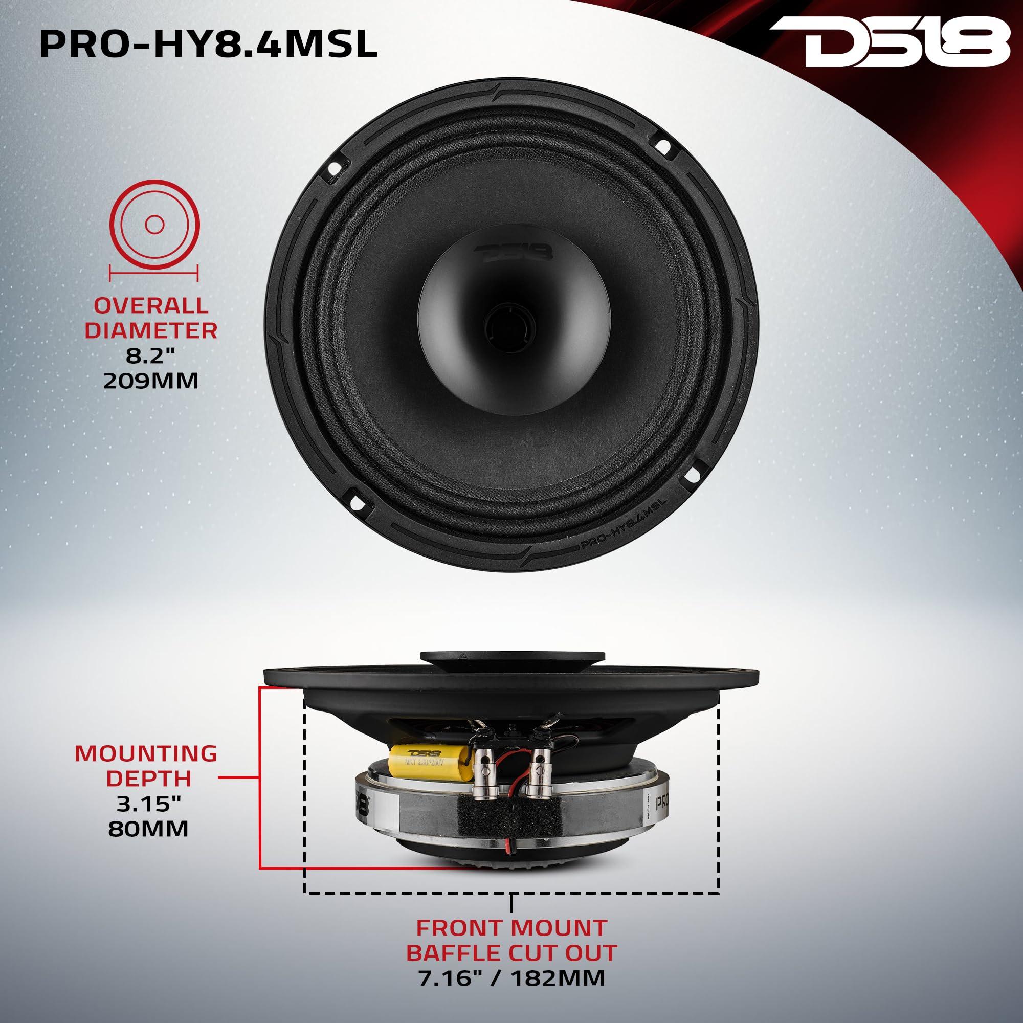 DS18 DS18 PRO-HY8.4MSL 8 Inches Shallow Hybrid Mid-Range Car Audio Loudspeaker with Built-in Driver and Grill Included 400W Max 200W RMS 4 Ohms (1 Speaker)