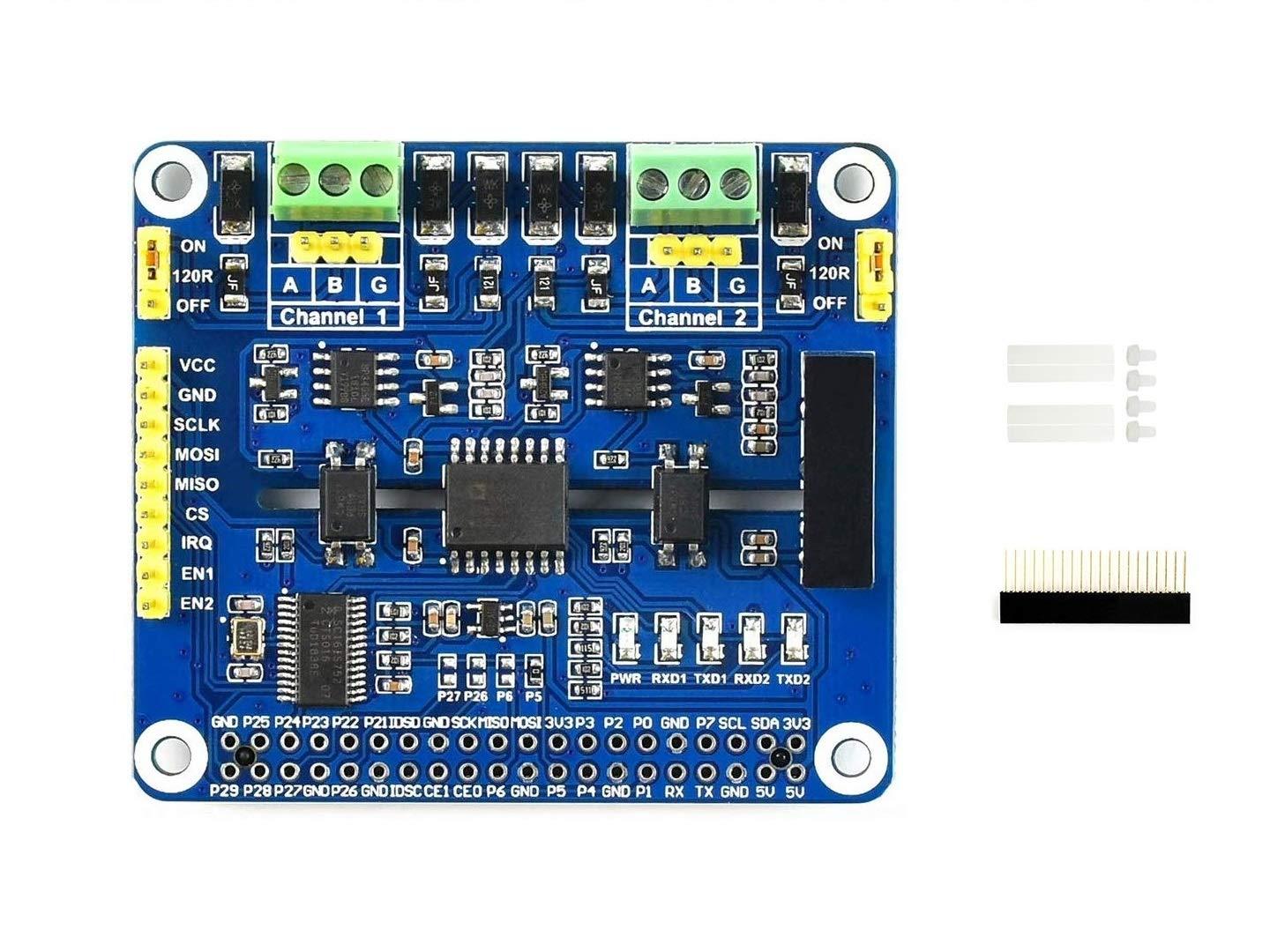waveshare 2-Channel Isolated RS485 Expansion HAT for Raspberry Pi Series Boards with Embedded Protection Circuits, Adopt SC16IS752+SP3485 Solution,Converts SPI to RS485