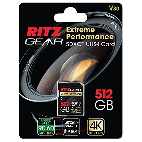 Ritz Gear RITZ GEAR Extreme Performance High Speed UHS-I SDXC 512GB 90/60 MB/S U3 A1 C10 V30 Memory Card (5 Units) Designed for SD Devices That can Capture Full HD, 3D, and 4K Video as Well as raw Photography