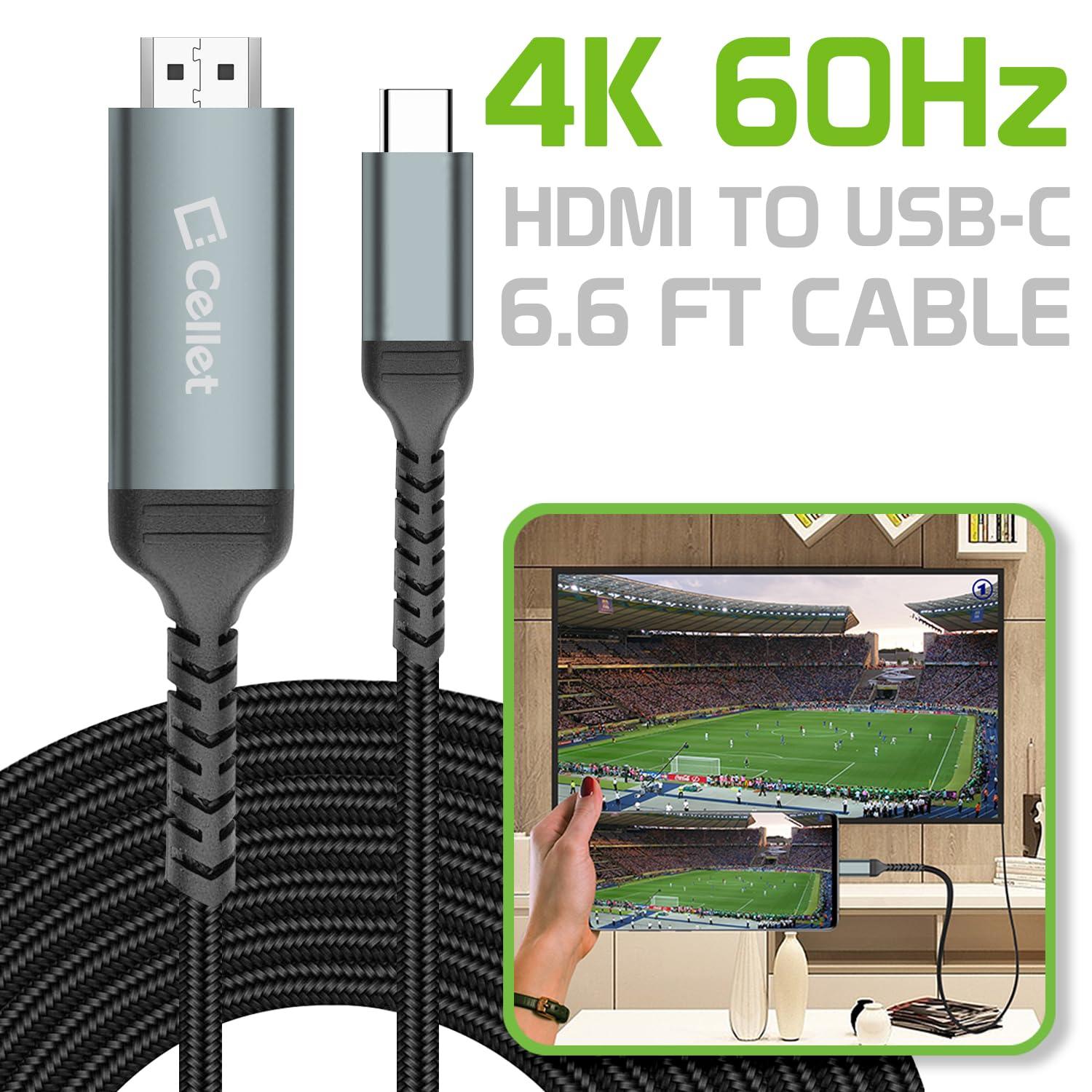 Cellet USB-C to HDMI 4K Video Adapter Cable, Adapter, Smartphone to TV HDMI [Thunderbolt 3 Compatible] Compatible with iPhone 15, Samsung Galaxy, Moto and Laptop with USB-C (6-Feet)