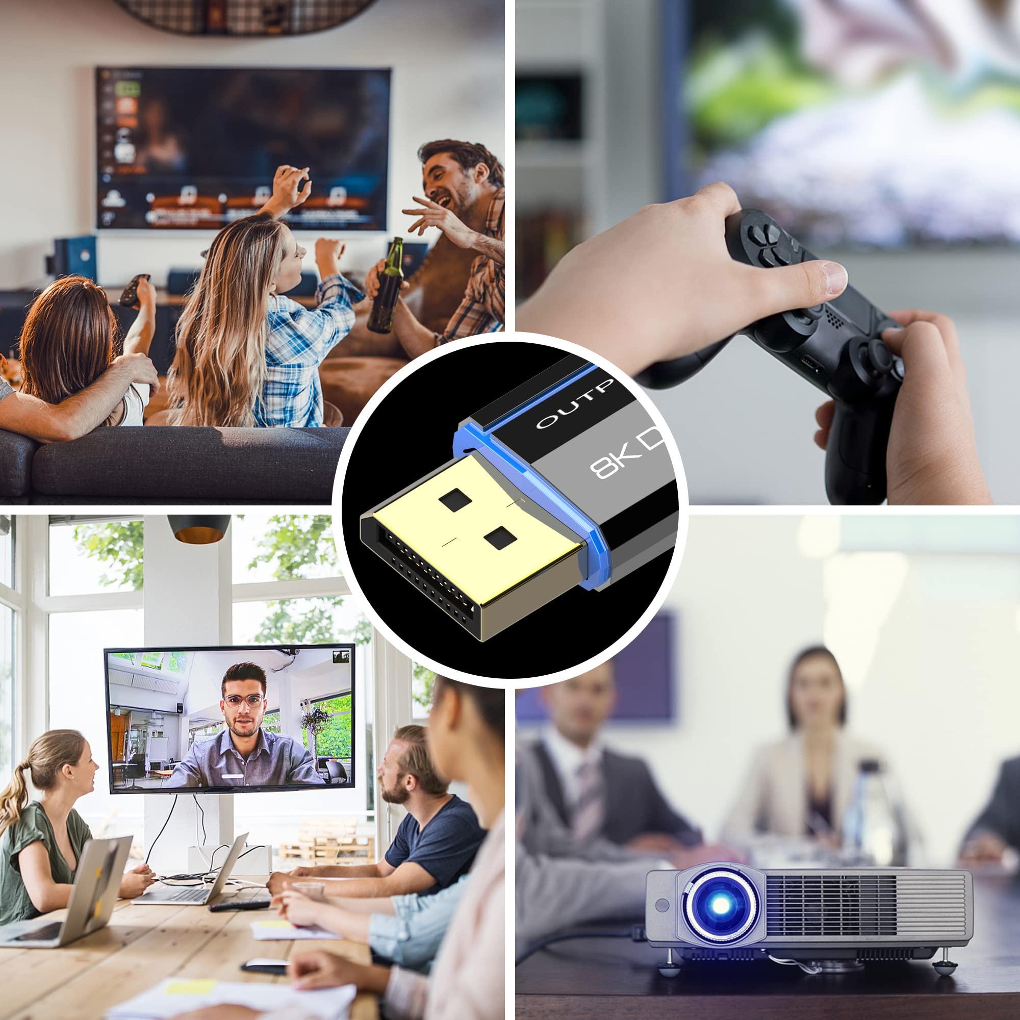 ecjtu 8K Long DP Fiber Optic Cable 130Feet/40m, 8K@60Hz, 4K@144Hz, 32.4Gbps Displayport 1.4 Cable, Gold Plated Connector, Slim and Flexible Cord, Support HBR3, DSC 1.2, HDR10, 3D Visual Effects, VR Headset