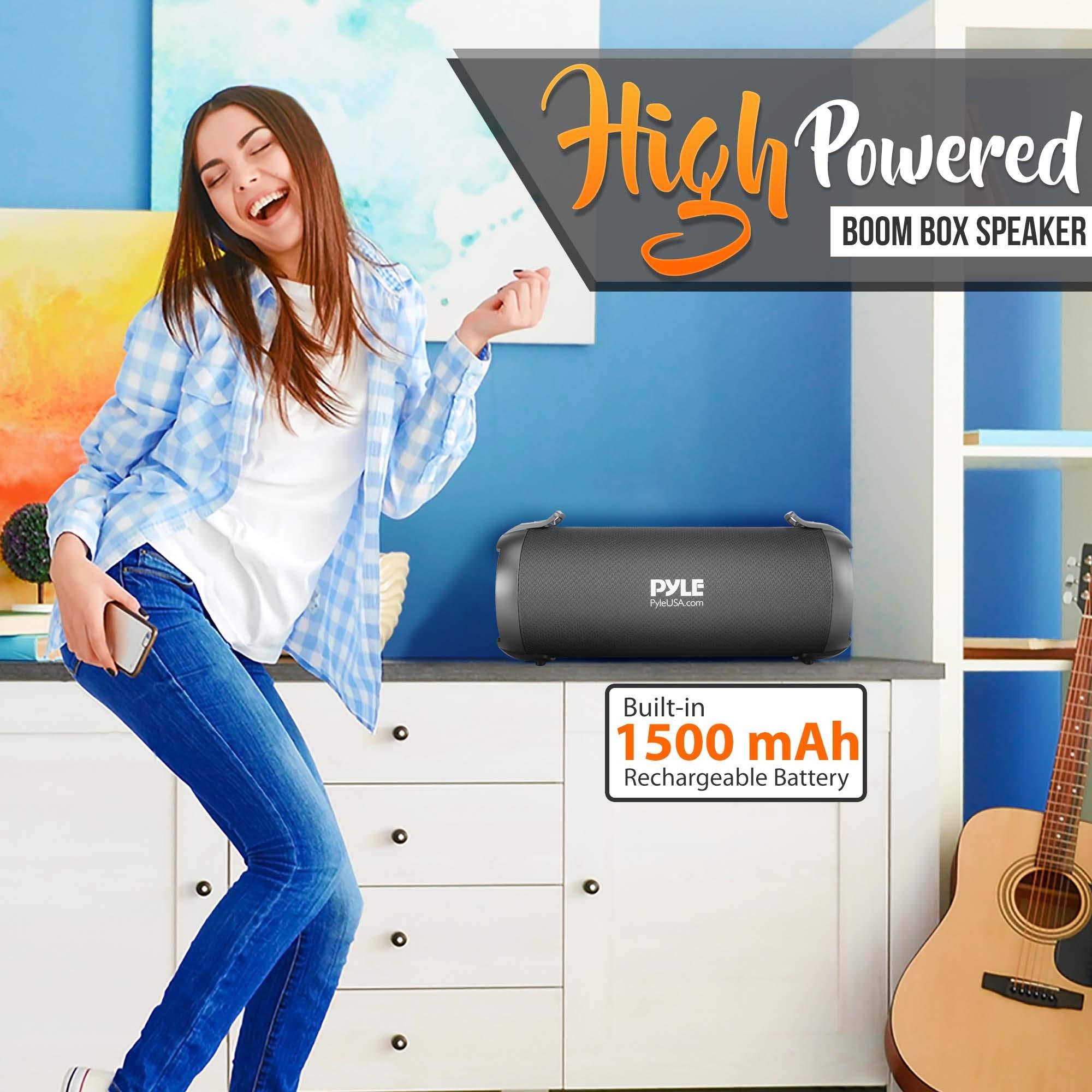 Pyle Pyle Wireless Portable Bluetooth Boombox Speaker - 500W 2.0CH Rechargeable Boom Box Speaker Portable Barrel Loud Stereo System with AUX Input/USB/SD/Fm Radio, 3" Subwoofer, Voice Control - PBMWP185 and Pyle Wireless Portable Bluetooth Boombox Speaker