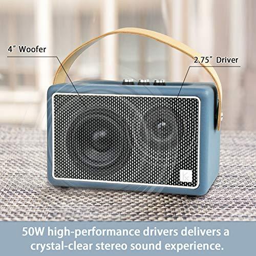 Konex audio Vintage Bluetooth Speakers, KONEX 40W Leather Portable Wireless Speaker, Bluetooth 4.2 Heavy Bass Music Player, 20H Long Playtime, Mid Century Modern Decor for Home, Office, Party, Gift for Friend