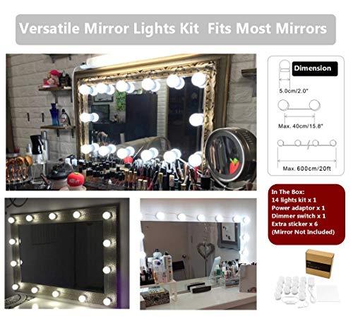 Waneway Waneway Vanity Lights for Mirror, DIY Hollywood Lighted Makeup Vanity Mirror Dimmable Lights, Stick on LED Mirror Light Kit for Vanity Set, Plug in Makeup Light for Bathroom Wall Mirror, 14-Bulb