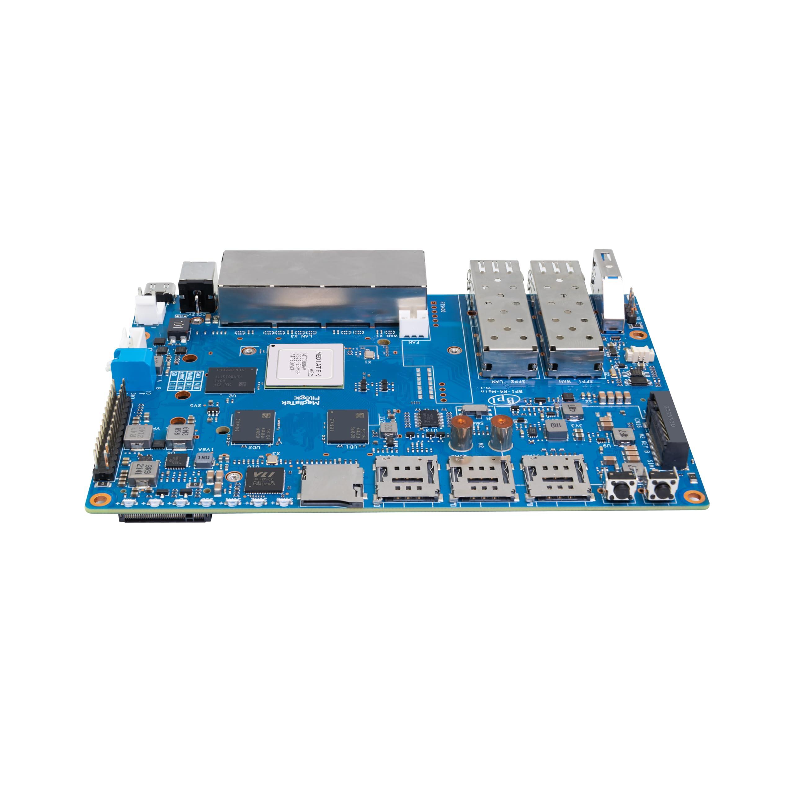 WayPonDEV Banana Pi BPI-R4 WiFi 7 Wireless Dual-Band WiFi Router Board OpenWRT, with MediaTek MT7988A (Filogic 880) SoC, Support 2X 10GbE SFP and 4X GbE Gigabit Ethernet for NAS Smart Home Gateway (Bundle3)