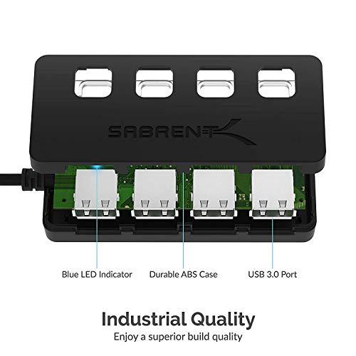 SABRENT SABRENT 4 Port USB 3.0 Hub with Individual LED Lit Power Switches, Includes 5V/2.5A Power Adapter (HB UMP3)