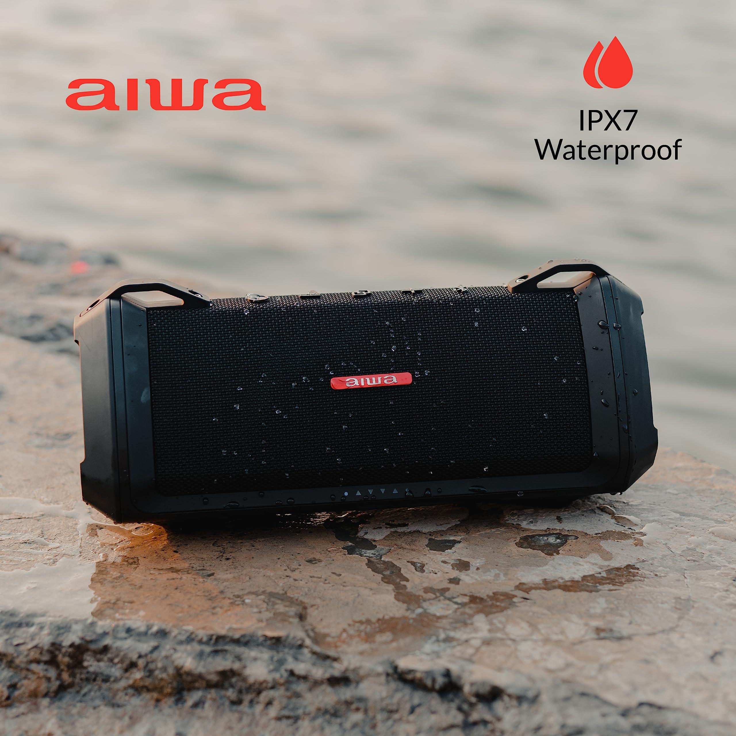 Aiwa Aiwa Exos-3 Waterproof Bluetooth Speaker, 60W Peak Power, 20-Hour Playtime, Stereo Sound, USB-C Charging, IPX7 Waterproof, Wireless Pairing, Perfect for Outdoor Adventures