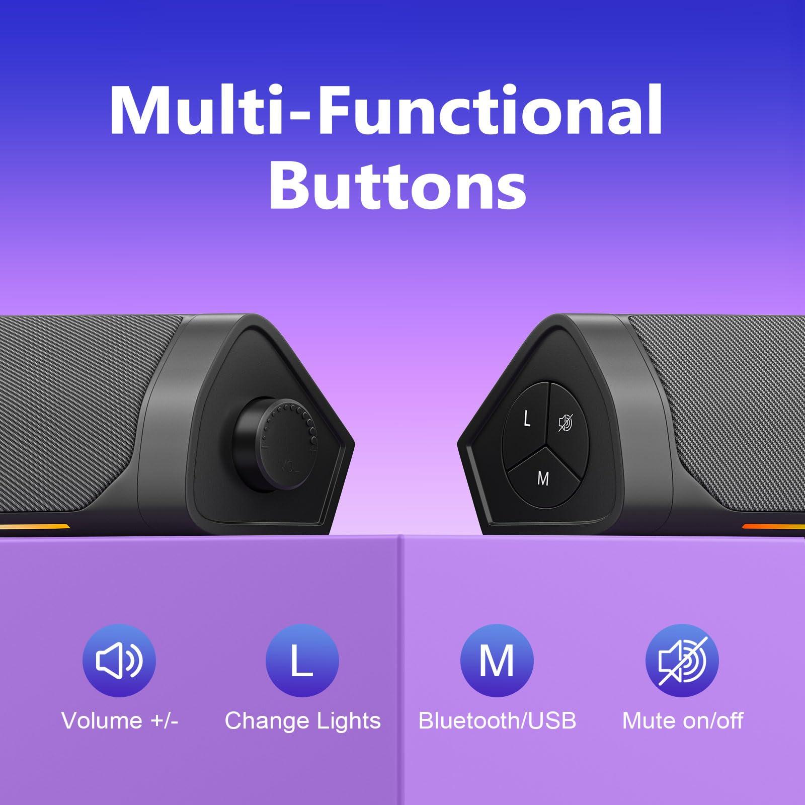 VOTNTUT VOTNTUT Computer Speakers for Desktop Pc,Bluetooth PC Speakers with Headphone Output,2 Ways Connect Monitor Desktop Speakers for Windows,Linux,Mac Air/Pro Phones(USB-C to USB Adapter Included)