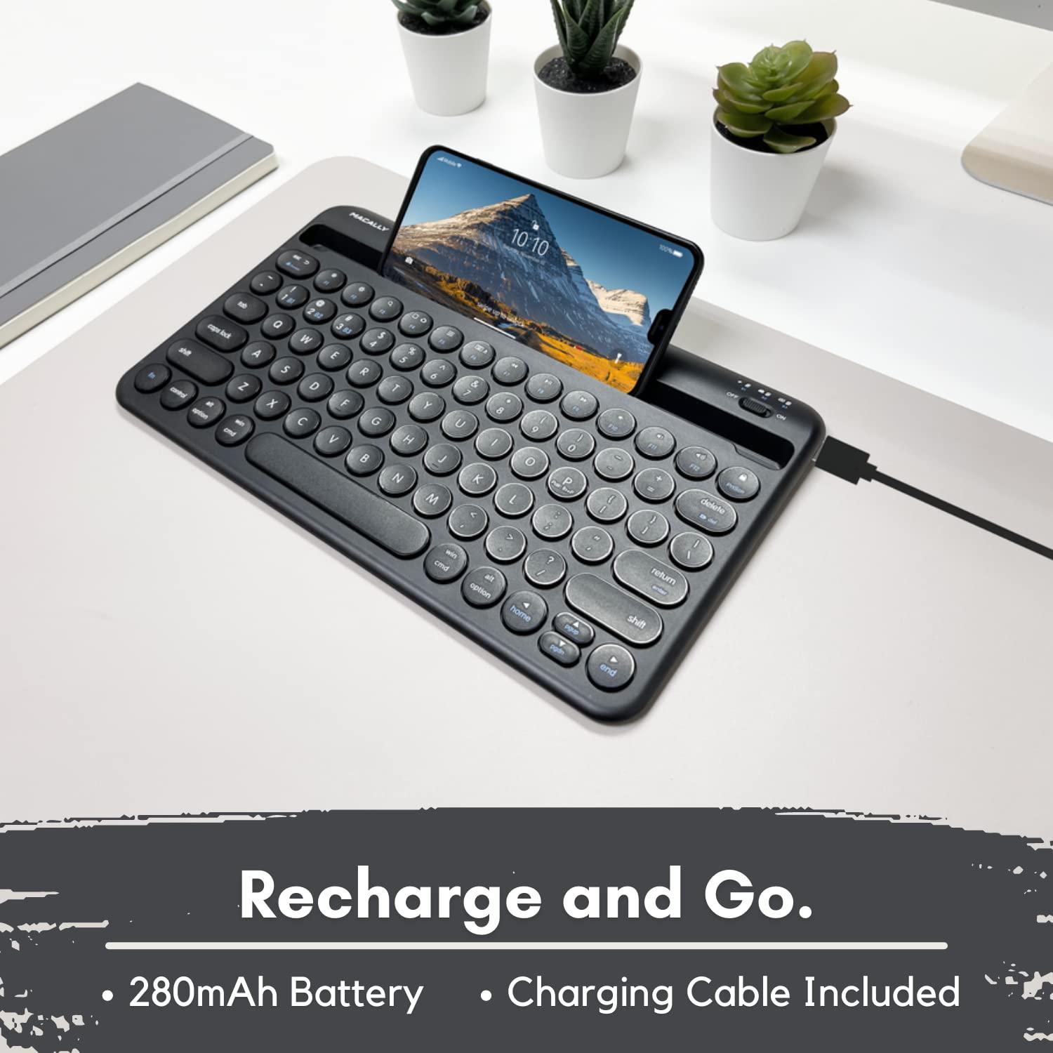 Macally Macally Bluetooth Keyboard for Tablet | Wireless Keyboard for iPad mini/Air/Mini, iPhone (Multi-Device, Built-in Stand, Rechargeable) Easy to Use and Cute Portable