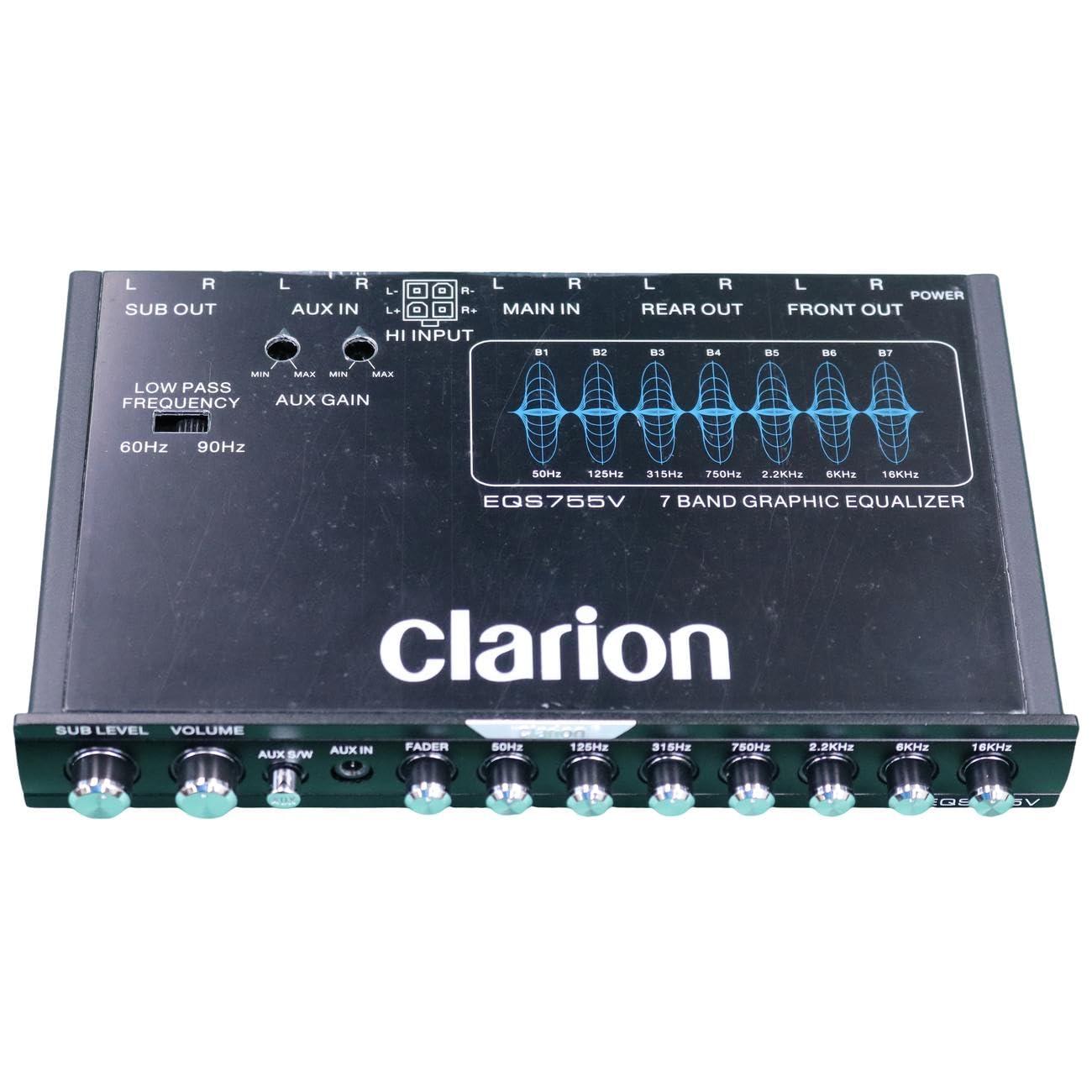 Clarion CLARION EQS755V 7-Band Car Audio 1/2-DIN Size Car Graphic Equalizer/Crossover with Front 3.5mm Auxiliary Input, Rear RCA Auxiliary Input and High Level Speaker Inputs