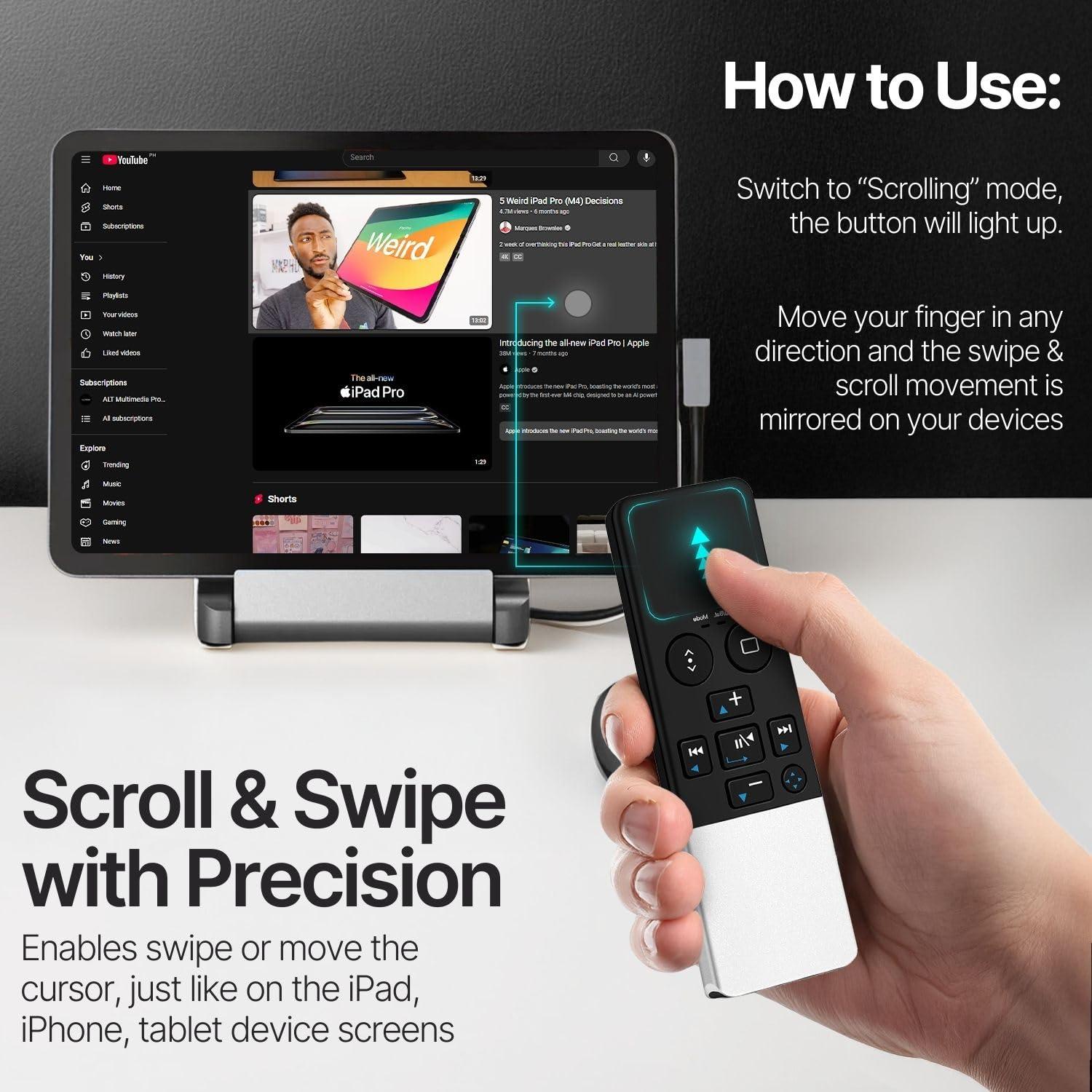 TNP Products TNP Bluetooth Remote Control for iPad iPhone - Trackpad Media Presenter for iOS Mac Android Tablet PC - Wireless Camera Shutter, Media Button, Presentation Clicker, iPad Air Pro, MacBook Pro Mini M1