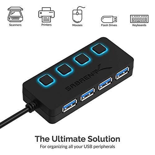 SABRENT SABRENT 4 Port USB 3.0 Hub with Individual LED Lit Power Switches, Includes 5V/2.5A Power Adapter (HB UMP3)