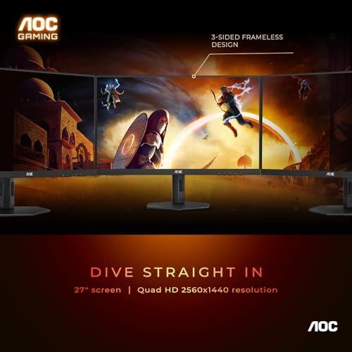 AOC AOC Q27G4XN 27" Gaming Monitor, 2K QHD 2560x1440, 180Hz 1ms, Adaptive-Sync, Height Adjustable, 2X HDMI 2.0, 1x Display Port, Xbox/PS5/Switch Ready, 3-Year Zero-Bright-dot