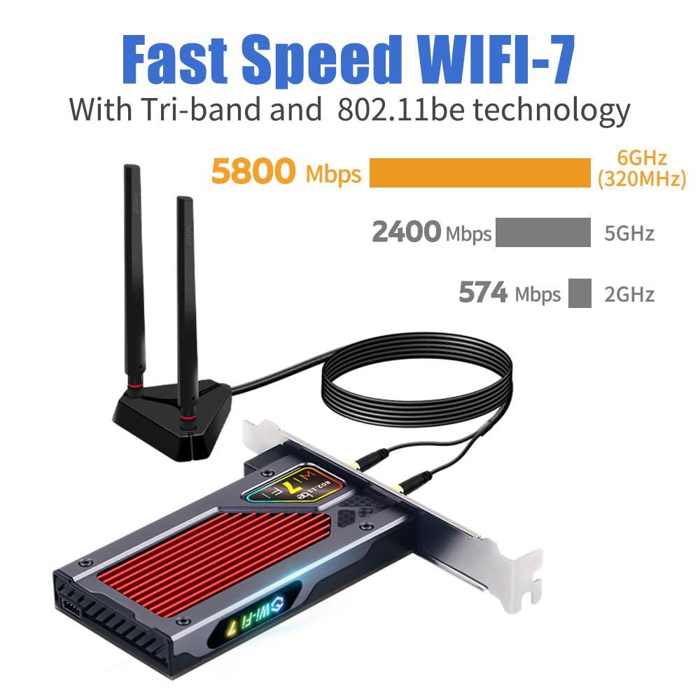 F FENVI Fenvi WiFi 7 RGB Light PCI-E WiFi Card BE200 BT5.4 Tri-Band 8774Mbps 802.11BE BE200NGW Desktop Network Adapter Instead of Your WiFi 6/WiFi 6E Card Support Windows 10/11 Not for AMD Motherboards