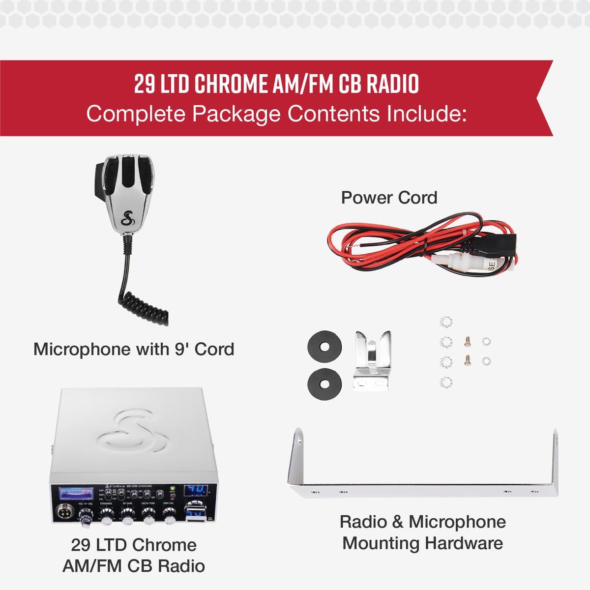 Cobra Cobra 29 LTD Professional CB Radio & Cobra HGA1500 42 Inch Magnetic Mount CB Antenna: Full 40 Channels, Adjustable Receiver, SWR Calibration, Long-Range Antenna for Clear Signal, Chrome