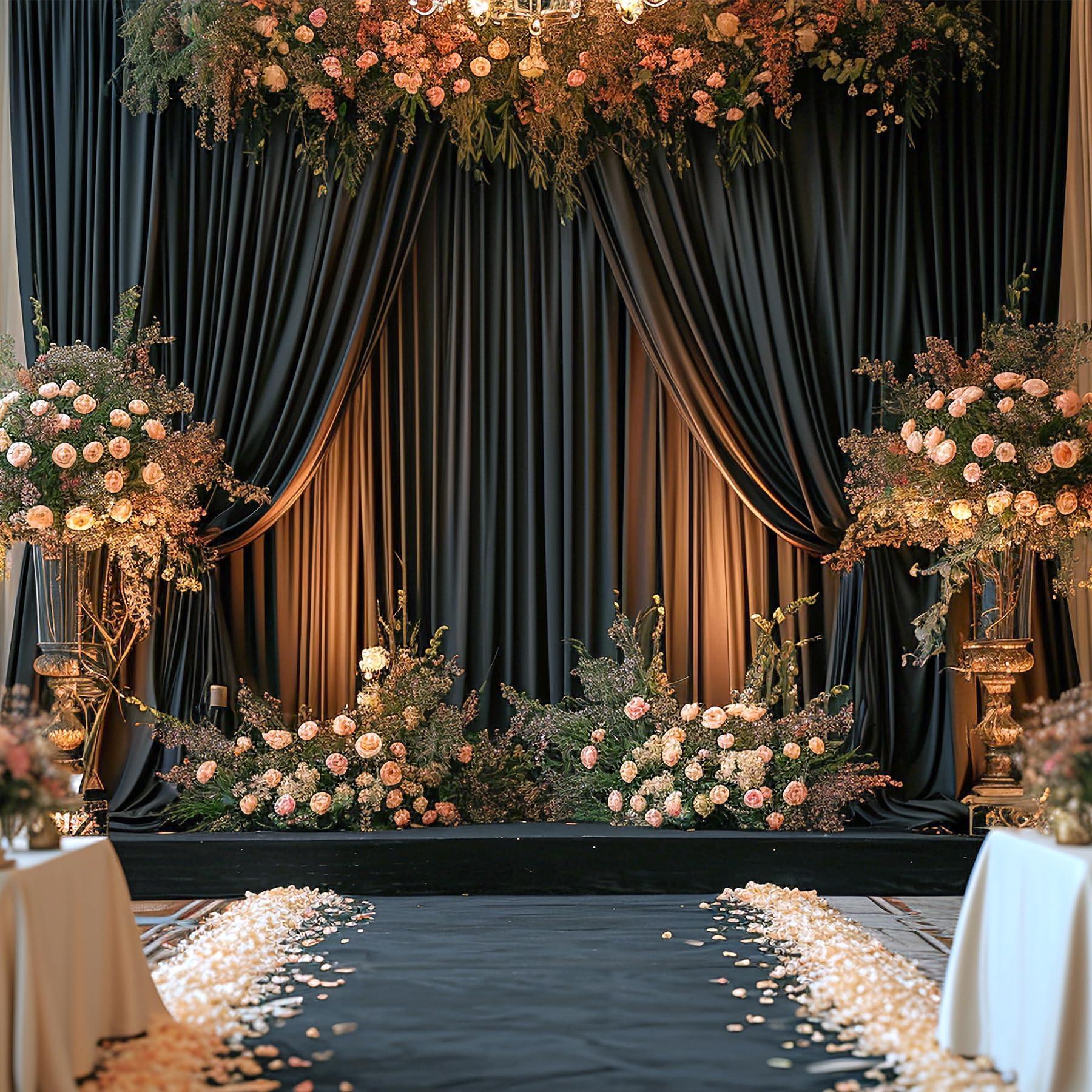 Suppromo 6 Panels Black Backdrop Curtain for Parties Black Wrinkle Free 30ft x 10ft Backdrop Drapes for Birthday Party Wedding Photo Photography Polyester Fabric Background Decoration