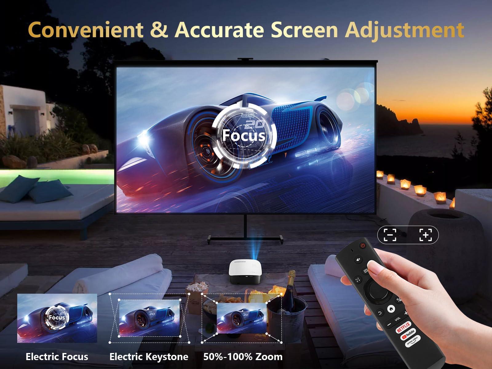 GooDee GooDee Smart 4K Projector with 5G WIFI and Bluetooth, Netflix/Amazn Prime Video Certified, Dolby Audio, Outdoor Projector, 400" Zoom Home Theater Projector Compatible with TV Stick,iOS,Android