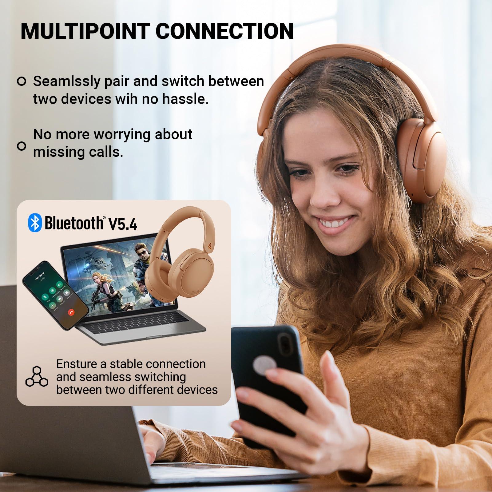 Edifier Edifier V80 Hybrid Active Noise Cancelling Headphones, True Wireless Over Ear Bluetooth Headset with 45H Playtime Hi-Res Audio Fast Charging Multipoint Connection for Travel Home Office (Brown)