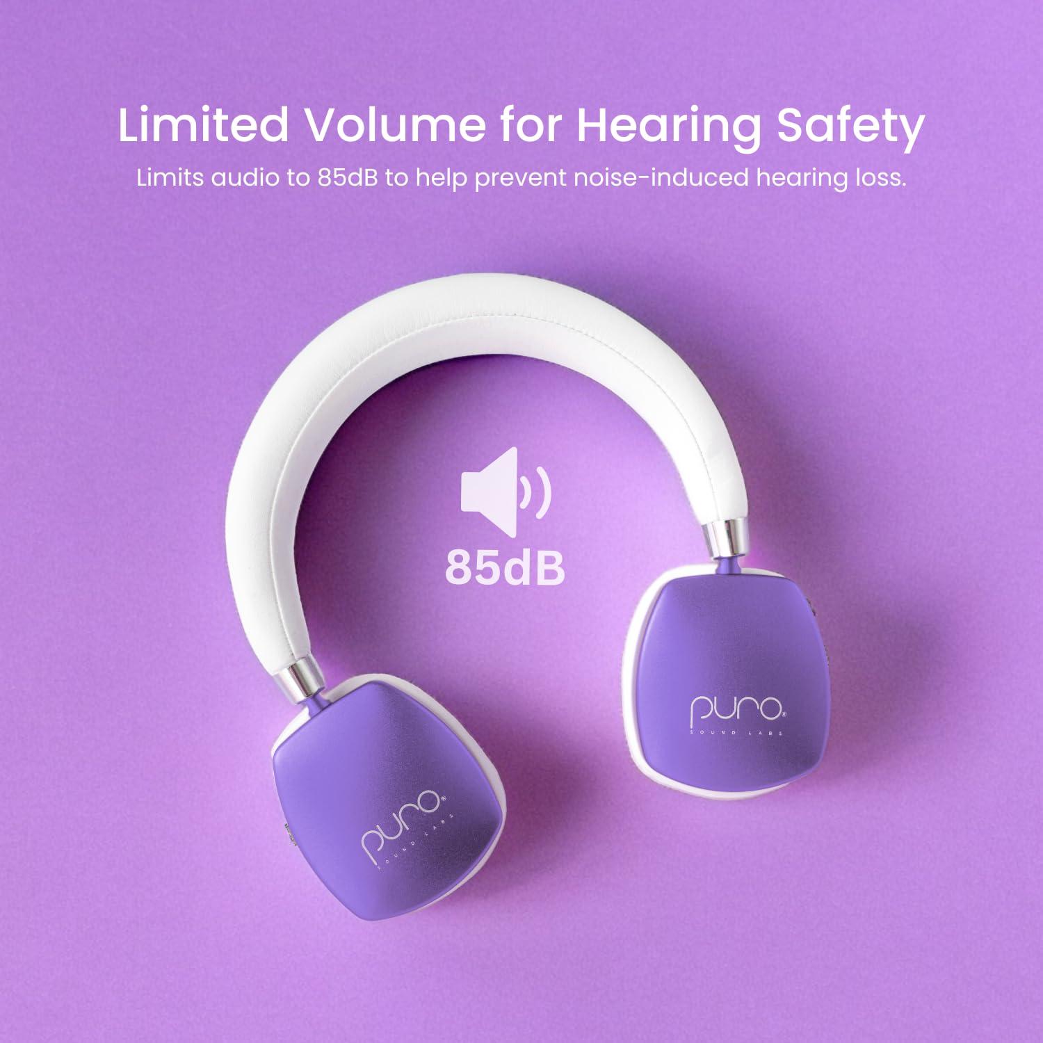 Puro Sound Labs Puro Sound Labs PuroQuiet Plus Volume Limited On-Ear Active Noise Cancelling Bluetooth HeadphonesLightweight Headphones for Kids with Built-in MicrophoneSafer Sound Studio-Grade Quality (Purple)