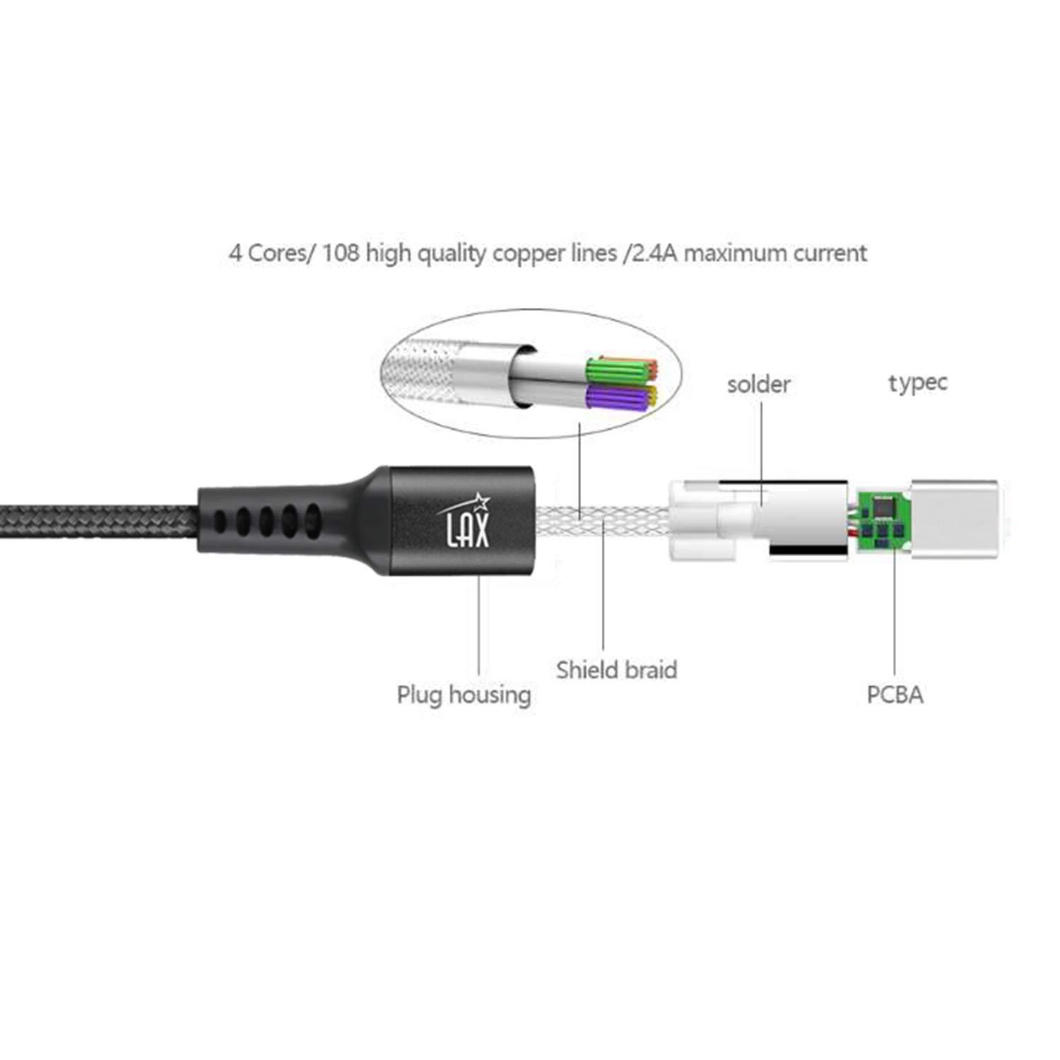LAX Gadgets LAX Gadgets USB C to USB C Charging Cable - Nylon Braided USB C Cable - Compatible with All USB-C Devices Including Smartphones, Tablets, Laptops,Switch - 6 Ft -Black