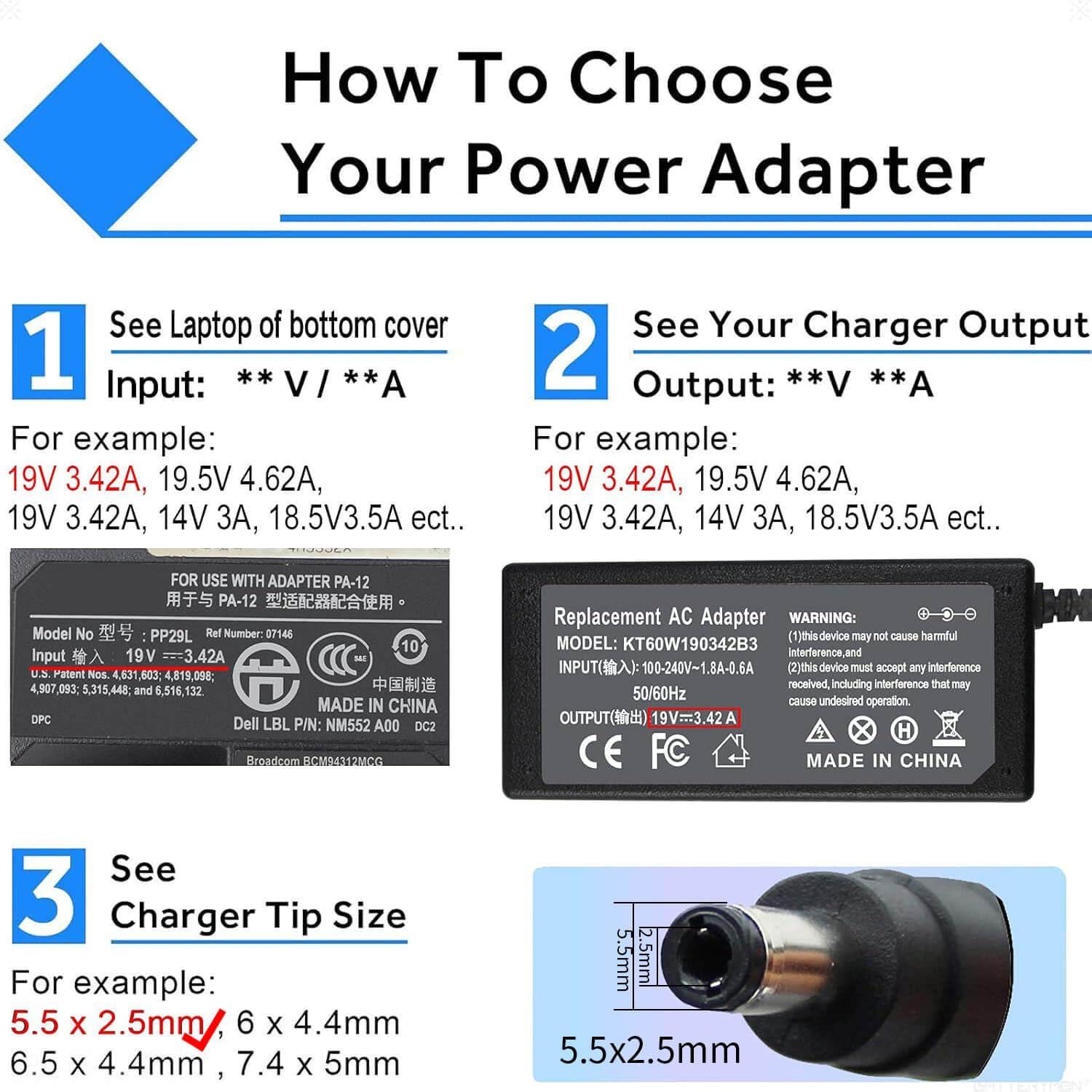 ZAYAUPVL 65W 19V 3.42A Laptop Charger for Toshiba Satellite C55 C55D C55T C655 C655D C675 C855 C855D L55 L655 L675 L745 L755 L775D L855 P755 P845T P855 P875 Portege Z30 Z930 Z830 Power Supply Cord