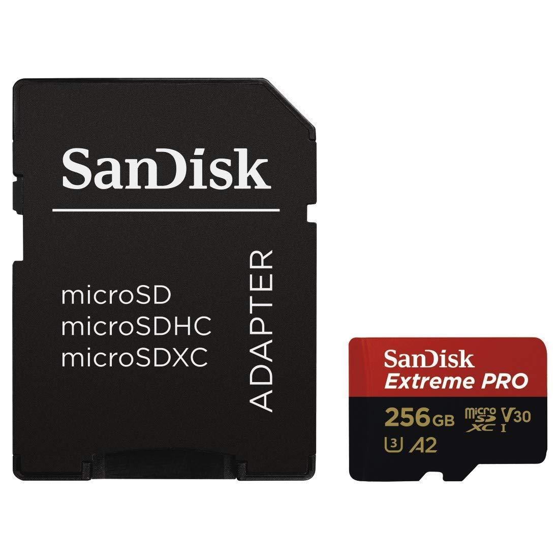 SanDisk SanDisk 256GB Micro SDXC Extreme Pro Memory Card (2 Pack) Works with GoPro Hero 8 Black, Max 360 Cam U3 V30 4K Class 10 (SDSQXCZ-256G-GN6MA) Bundle with (1) Everything But Stromboli MicroSD Reader