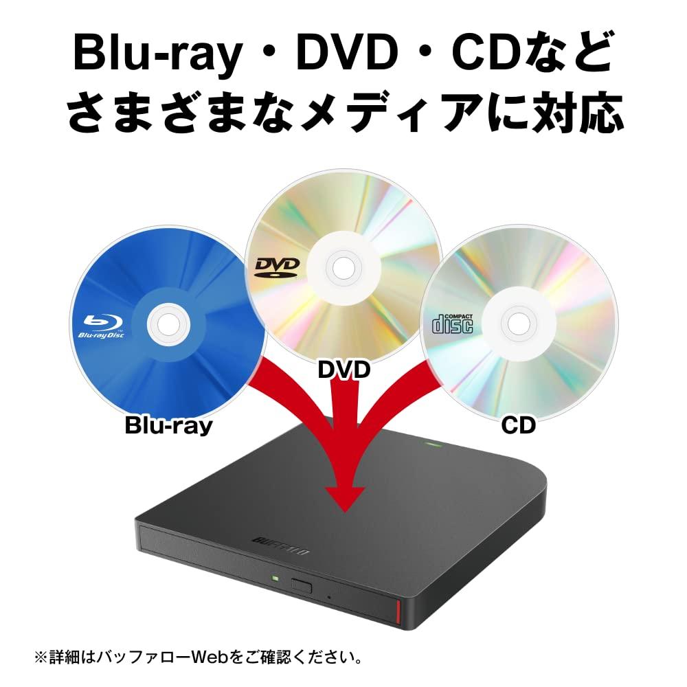 BUFFALO Buffalo USB 3.2 (Gen1) / 3.0 Blu-ray Drive, Writing, Playback, Editing Software, Bus Power (with Power Supply Cable) External Thin Portable BD Domestic Manufacturer Windows / Mac BRXL-PUS6U3-BK/N