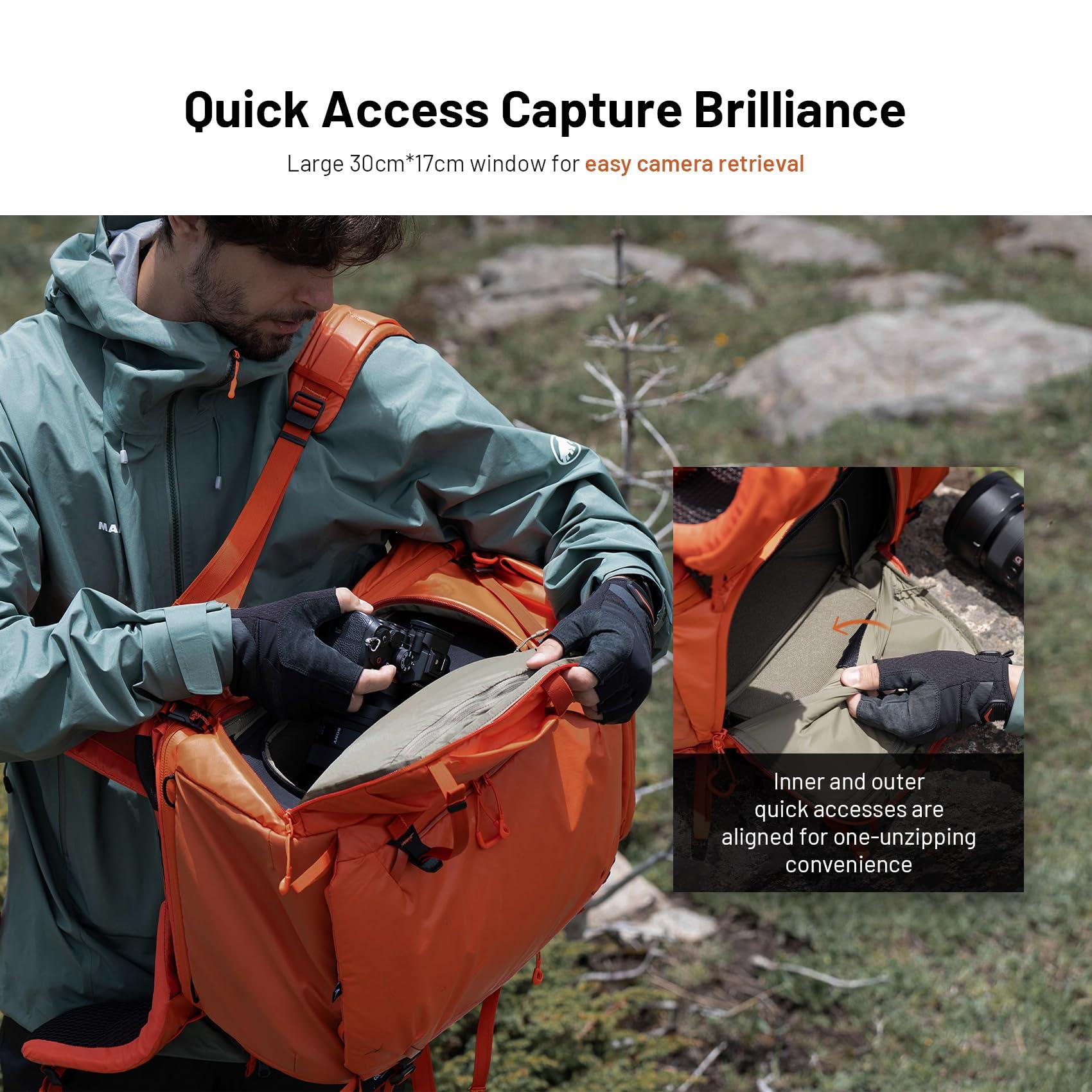 PGYTECH PGYTECH OnePro Flex Backpack 50L+Camera Insert Bag M, Fits DSLR/SLR/Mirrorless Cameras/Lenses and Other Gear, Lightweight Outdoor Hiking Bundle for Photography, Travel Bag with Laptop Compartment