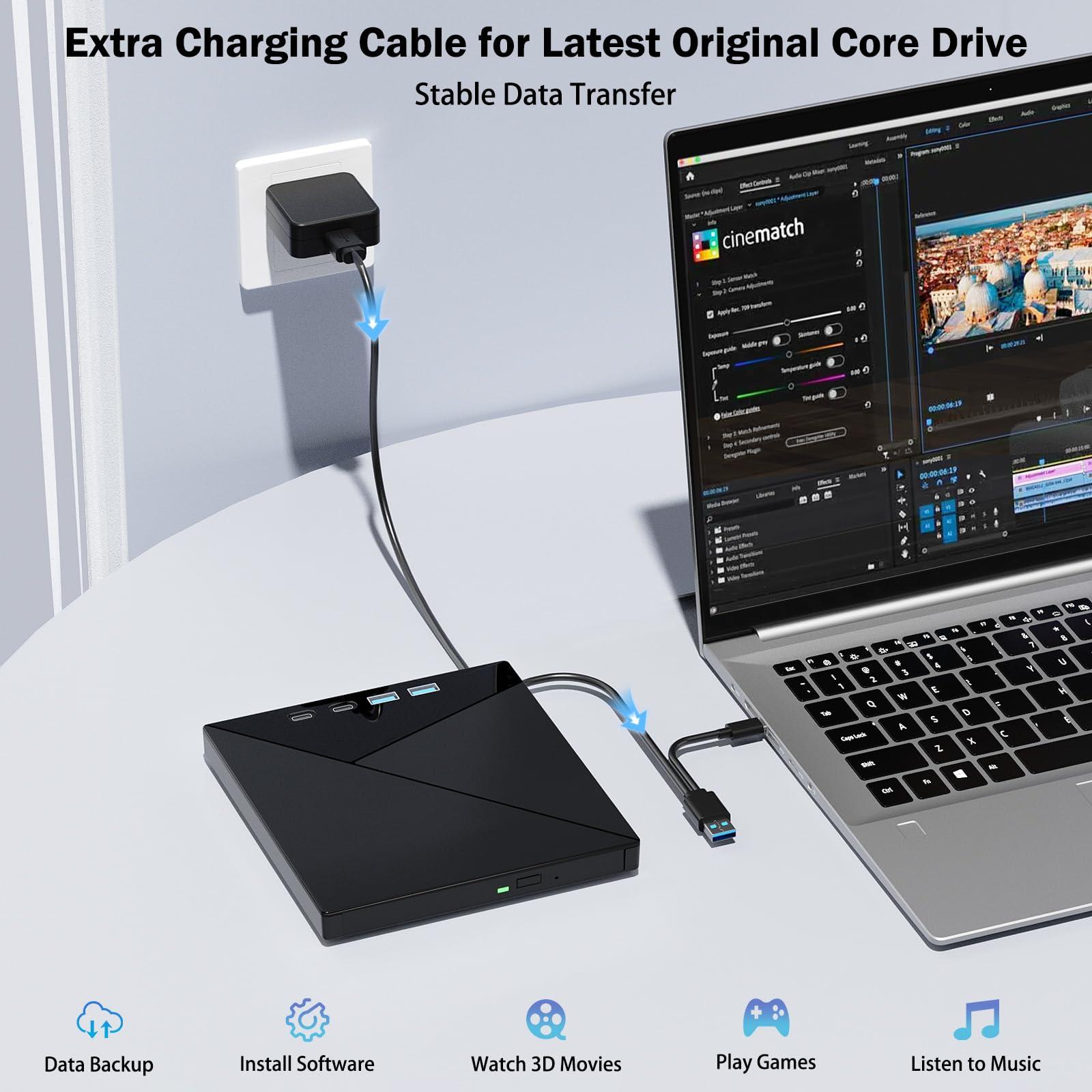 Wbacon 7 in 1 External Blu Ray Drive, 4k Blu Ray Burner with USB 3.0 Type-C Portable Blu Ray Drive, CD DVD Burner 3D BD Player with SD/TF Ports, 4k Optical Drive Compatible with Windows MacOS Laptop Desktop