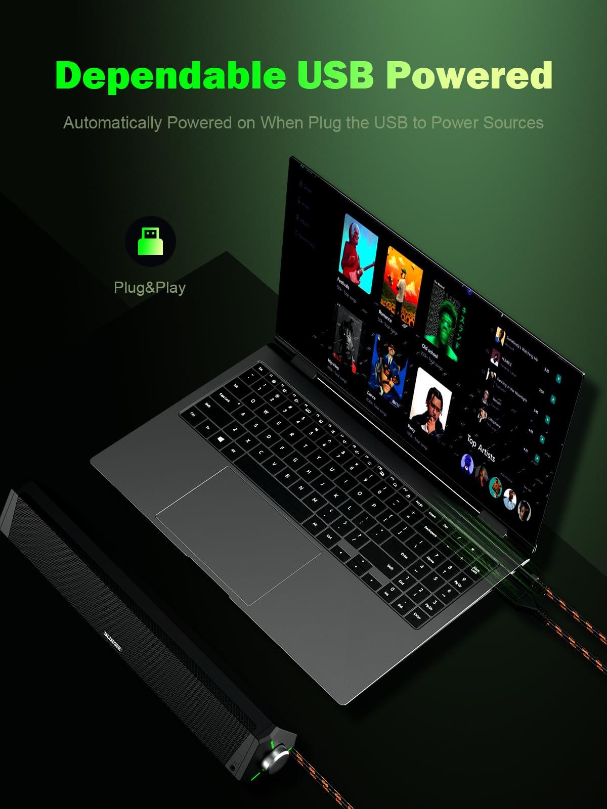 Bluedee BLUEDEE Computer Speakers, Bluetooth Soundbar, HiFi Stereo, 3.5mm Aux-in Connection, USB Powered Speakers for Desktop Monitor, PC, Laptop, Tablets