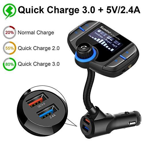 Sumind (Upgraded Version) Bluetooth FM Transmitter, Sumind Wireless Radio Adapter Hands-Free Car Kit with 1.7 Inch Display, QC3.0 and Smart 2.4A Dual USB Ports, AUX Input/Output, TF Card Mp3 Player