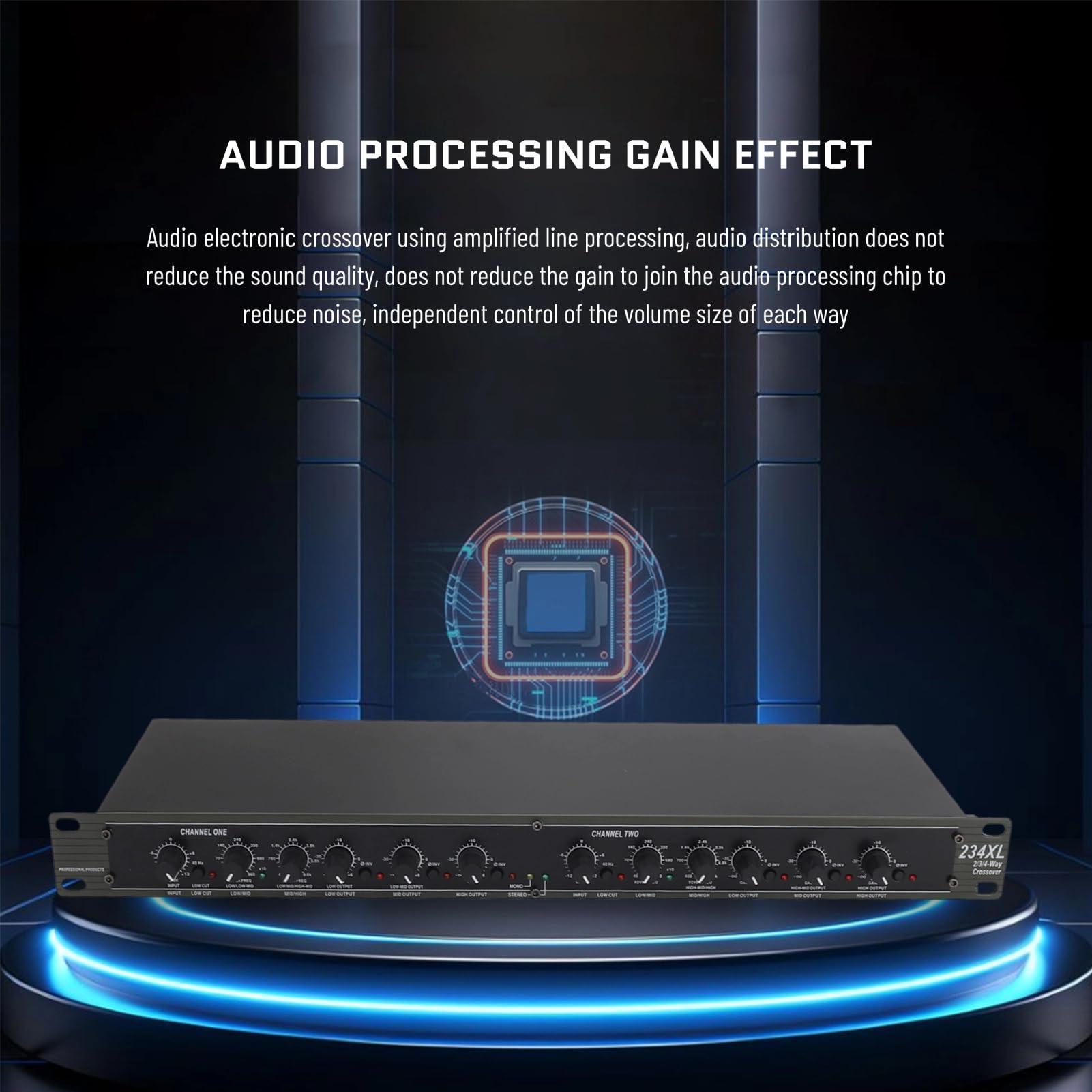 Yunseity Mono 4 Way Crossover, Professional Stereo 2/3/4 Way Audio Sound Distribution Processing Crossover 110V, Audio Crossover for Outdoor Stage Performance