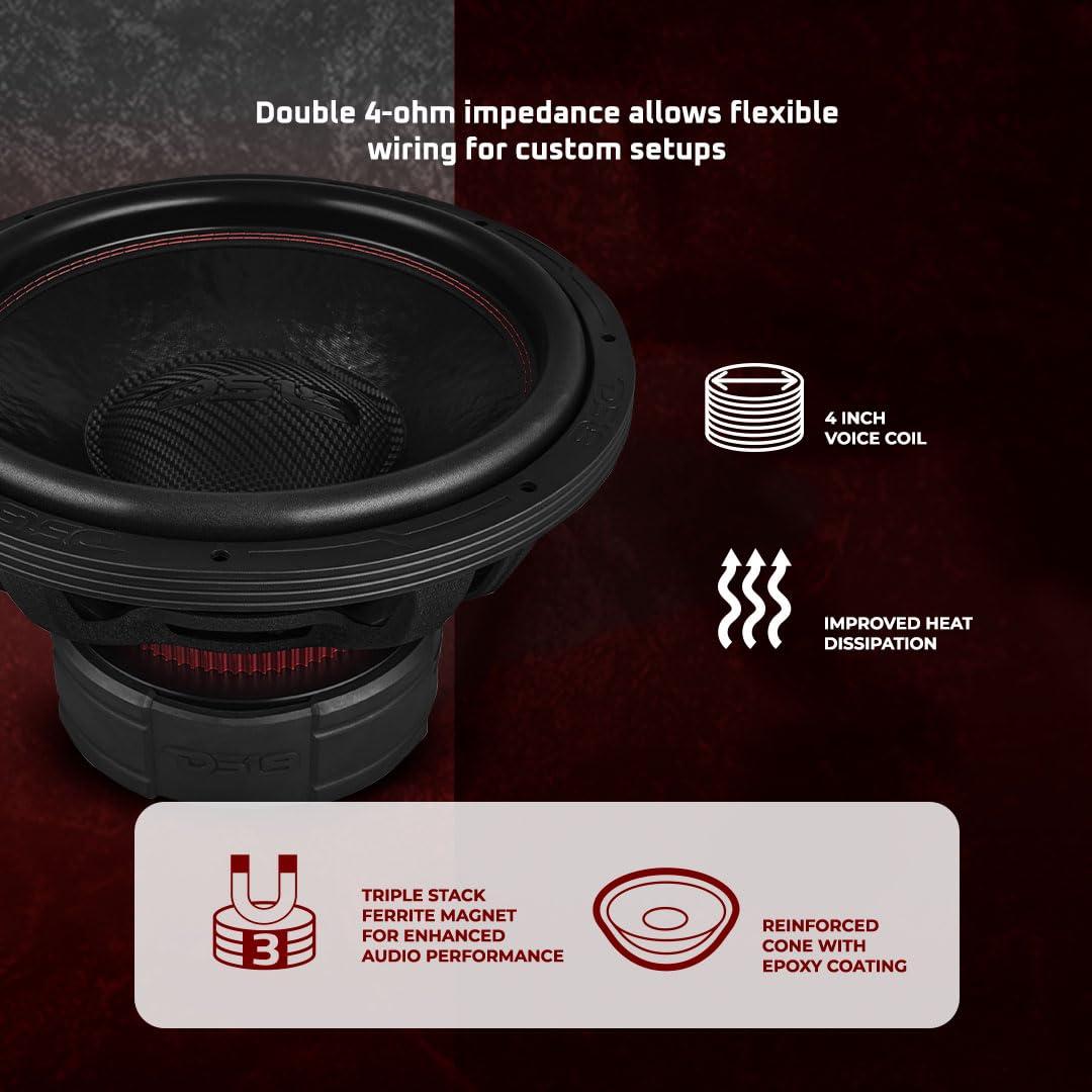 DS18 DS18 EXL-TR15.4D 15" Subwoofer Triple Stack with Reinforced Cone with Epoxy Coating for Enhanced Audio Performance, 2500 Watts RMS 4" Dvc 4-Ohm, Pro Audio SPL Car Subwoofer