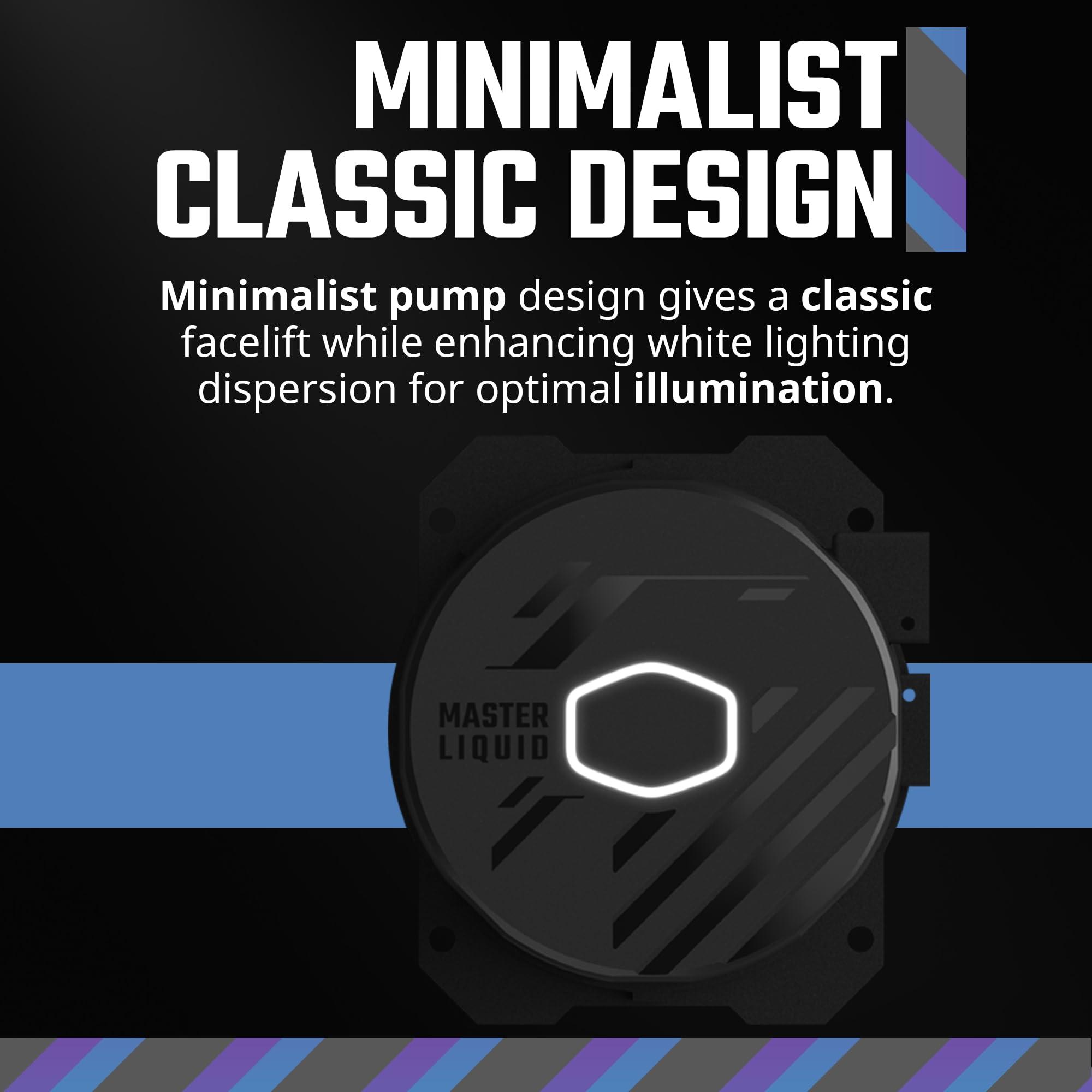 Cooler Master Cooler Master 120L Core Close-Loop AIO Liquid Cooler, R7|i5 Gen S Dual Chamber Pump, 120mm PWM, 120mm Radiator, White Lighting, AMD Ryzen AM5|4, Intel LGA 1851|1700 Platform