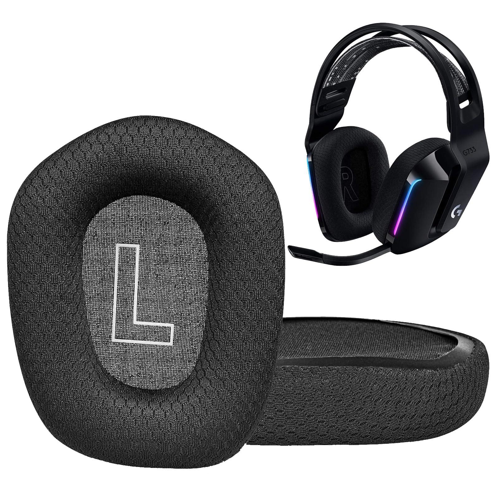 JULONGCR G733 Earpads Replacement G733 Ear Pads Ear Cups Ear Cushions Muffs Cover Parts Compatible with Logitech G733 G335 G 733 Gaming Headset. (Black Pads)