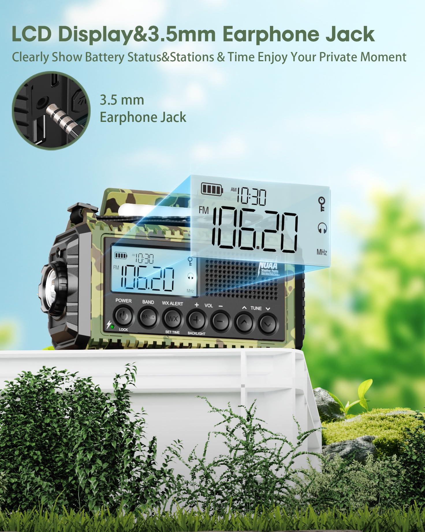 Roxicosly 12000mAh Radio Portable AM FM, Rechargeable Hand Crank Emergency Radio with 7 NOAA Weather Bands, Loud SOS,Flashlight,Phone Charger,Reading Light,Solar Battery Operated Radio for Power Outages