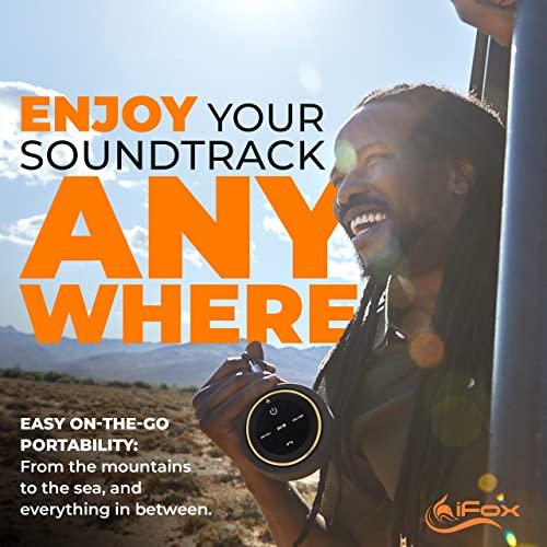 iFox Creations iFox Portable Bluetooth Shower Speaker, IPX7 Waterproof Outdoor Wireless Speaker, Built-in Mic, Carabiner, Beach, Camping, Hiking, Pool, Great Gift, Black/Gold