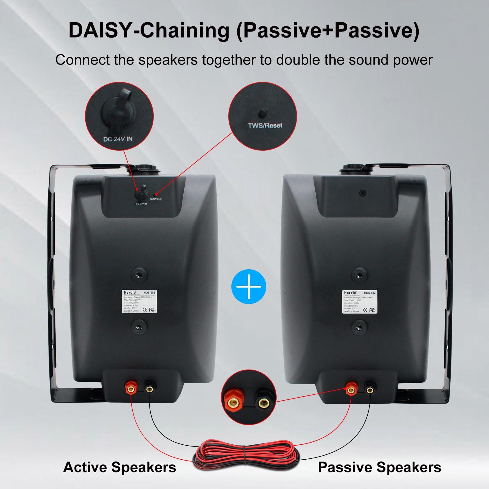 Herdio Herdio 6.5 Inches Indoor Outdoor Bluetooth Speakers Waterproof Wired 400 Watts with Powerful Bass,2 Way Wall Mount Speakers All-Weather Durability for Patio Home Deck Porch Backyard(Pair,Black)