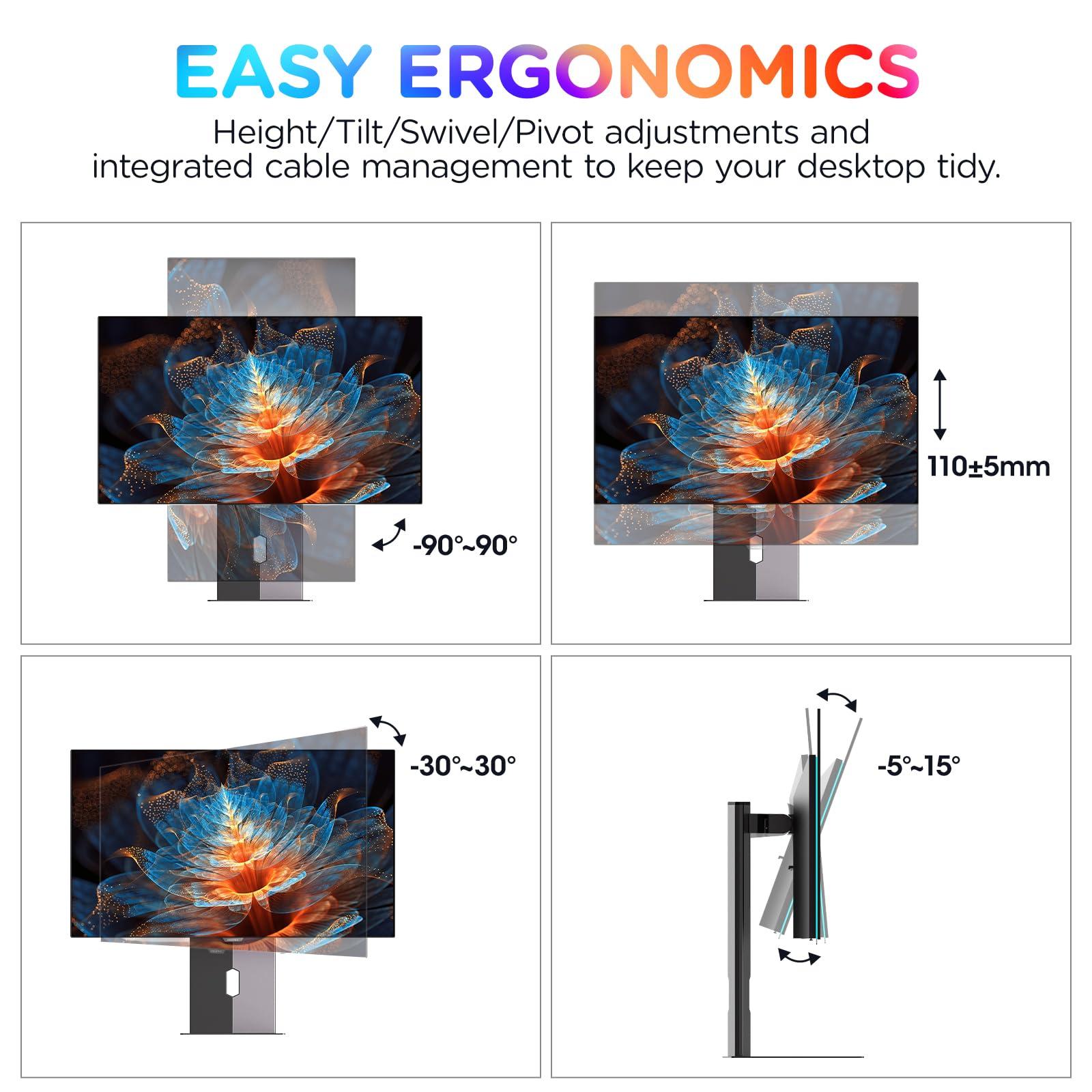 KOORUI KOORUI 27 inch OLED Gaming Monitor, 1440P 240Hz Computer Monitor, 0.03ms, AdaptiveSync Compatible, 90W Type-C Charge, DCI-P3, Slim Screen, HDMI 2.0, DisplayPort 1.4, USB-C 3.1, VESA, Black, 27E8QK