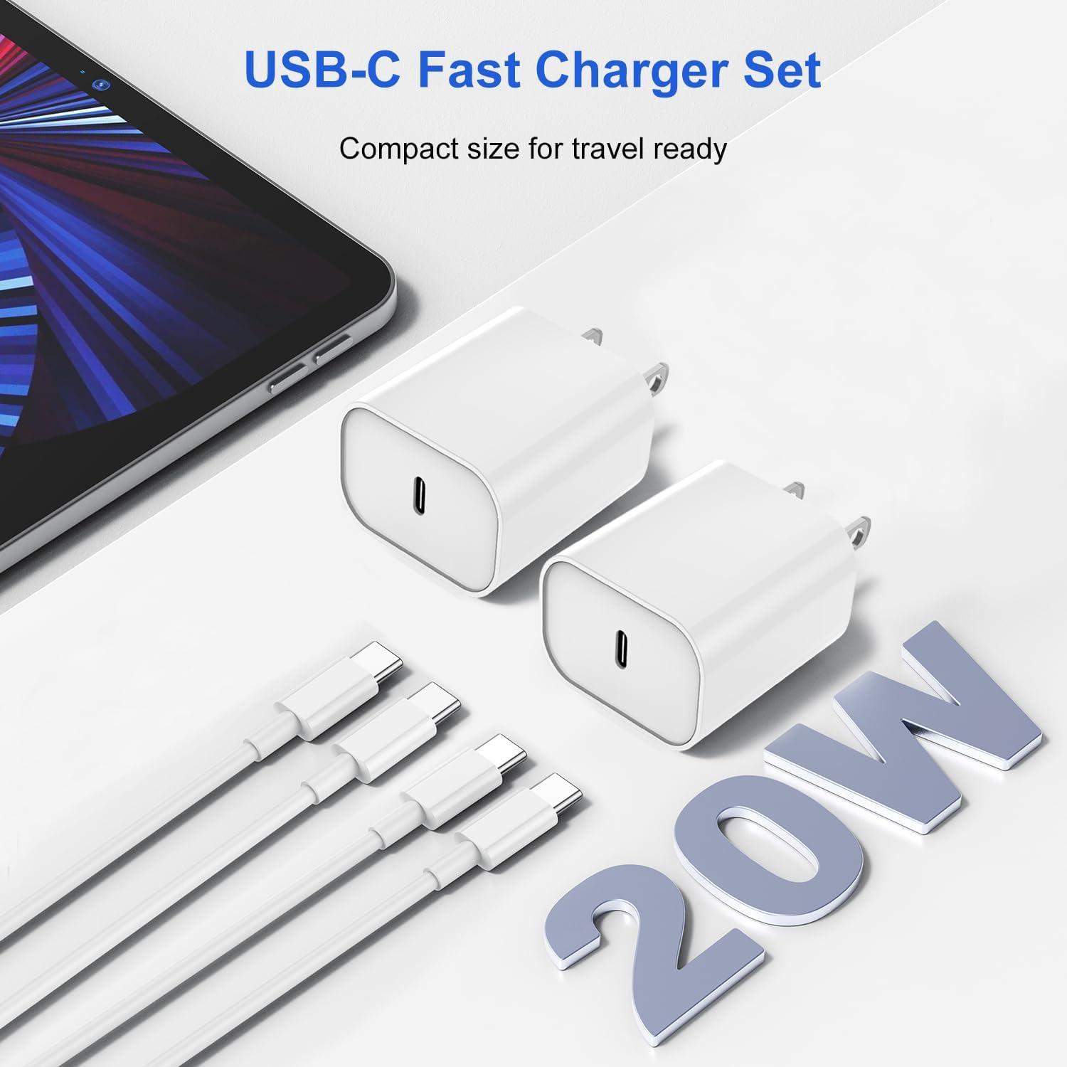 BikeAnything Fast Charging for iPad Air 13(M2)/5/4th 2Pack,20W Type C Fast Charger with USB C to C Cable for IPhone 15/Plus/Pro/Pro Max,iPad Pro 13/11-inch M4/M2,iPad Pro 12.9/11 inch 2024/22/21/20/18,iPad 10/Mini