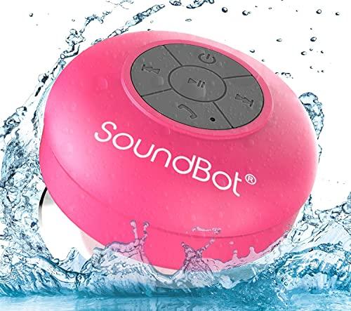 Soundbot Soundbot SB510 HD Water Resistant Bluetooth Shower Speaker, Handsfree Portable Speakerphone with Built-in Mic, 6hrs of Playtime, Control Buttons and Dedicated Suction Cup for Showers (Pink)