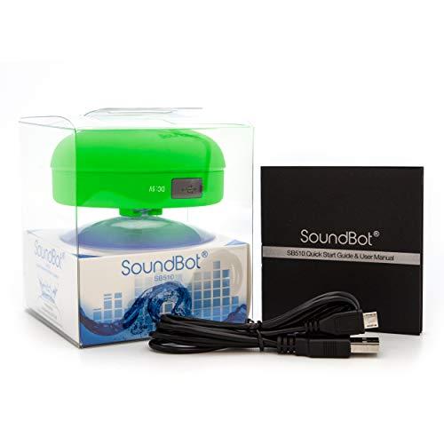 Soundbot Soundbot SB510 HD Water Resistant Bluetooth Shower Speaker, Handsfree Portable Speakerphone with Built-in Mic, 6hrs of Playtime, Control Buttons and Dedicated Suction Cup for Showers (Green)
