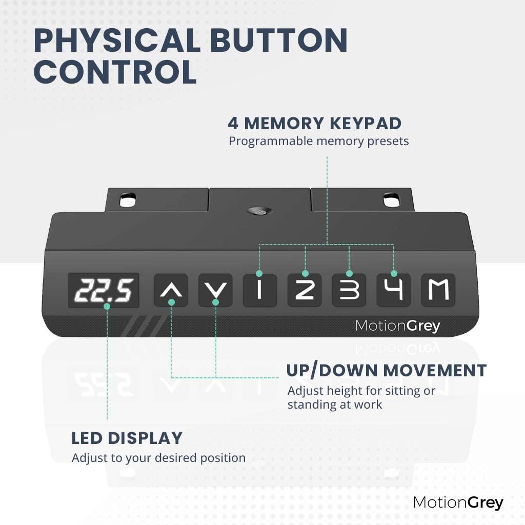 MOTIONGREY MotionGrey - German Electric Dual Motor Height Adjustable Standing Desk, Ergonomic Stand Up Desk, Adjustable Sit Stand Desk Stand - (Tabletop Included) (Black Frame - Brown Top)